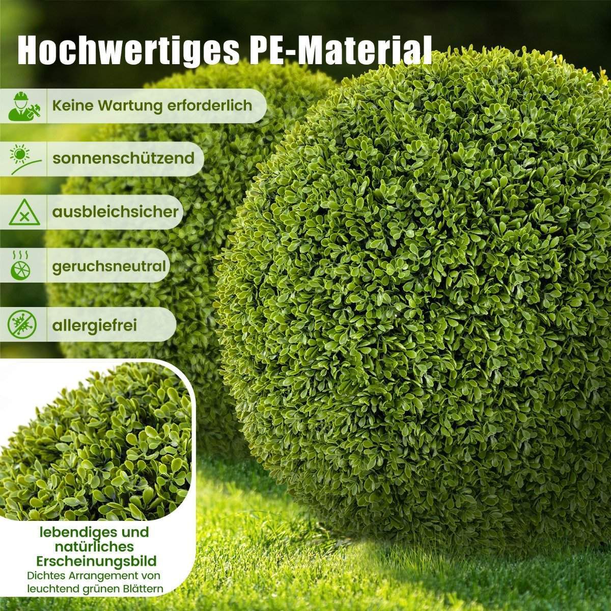 Sæt med 2 buksbomkugler, 50 cm, buksbomkugler, UV-bestandige, dekorative kugleplanter til hjemmet