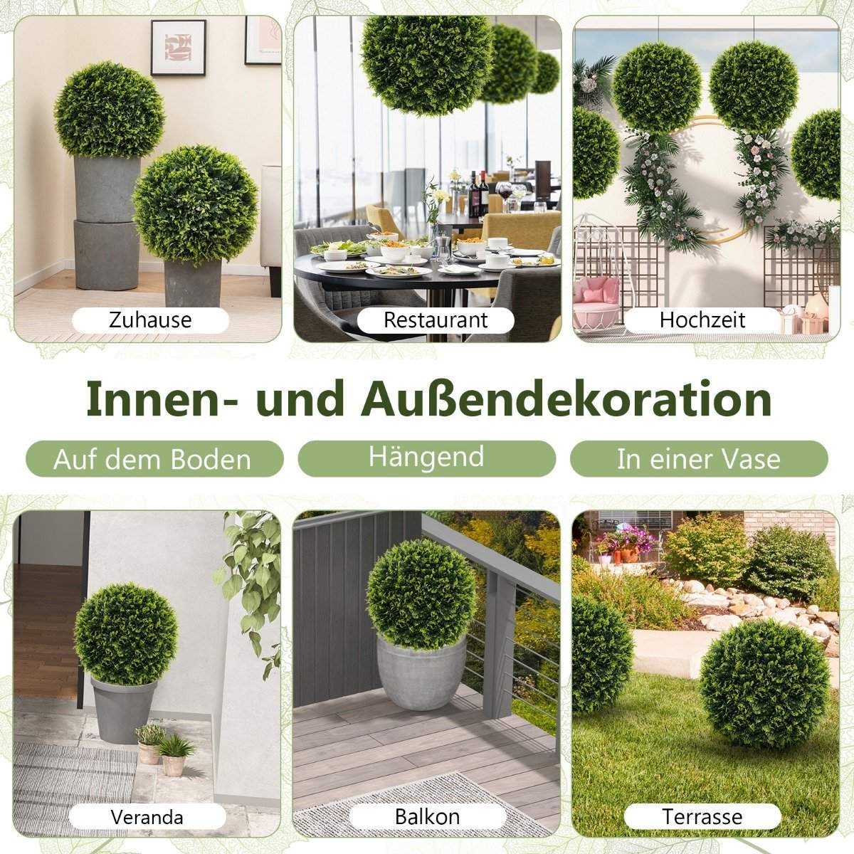 Sæt med 2 buksbomkugler 52 cm buksbomkugle cedertræ UV-bestandig topiary kunstig plantegrøn