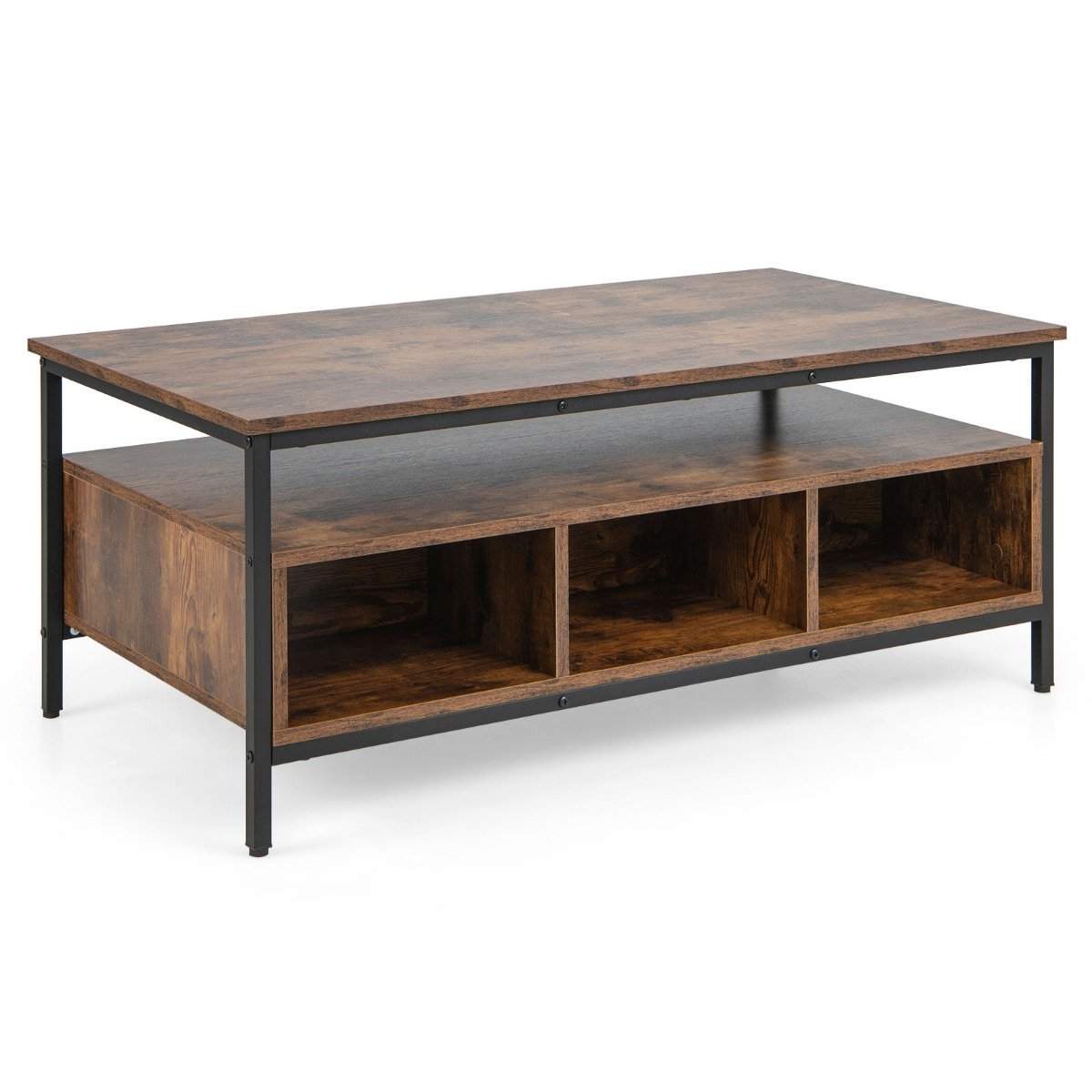 Sofabord træ 3 plan stuebord med åben hylde 110 x 60 x 45 cm i industriel stil