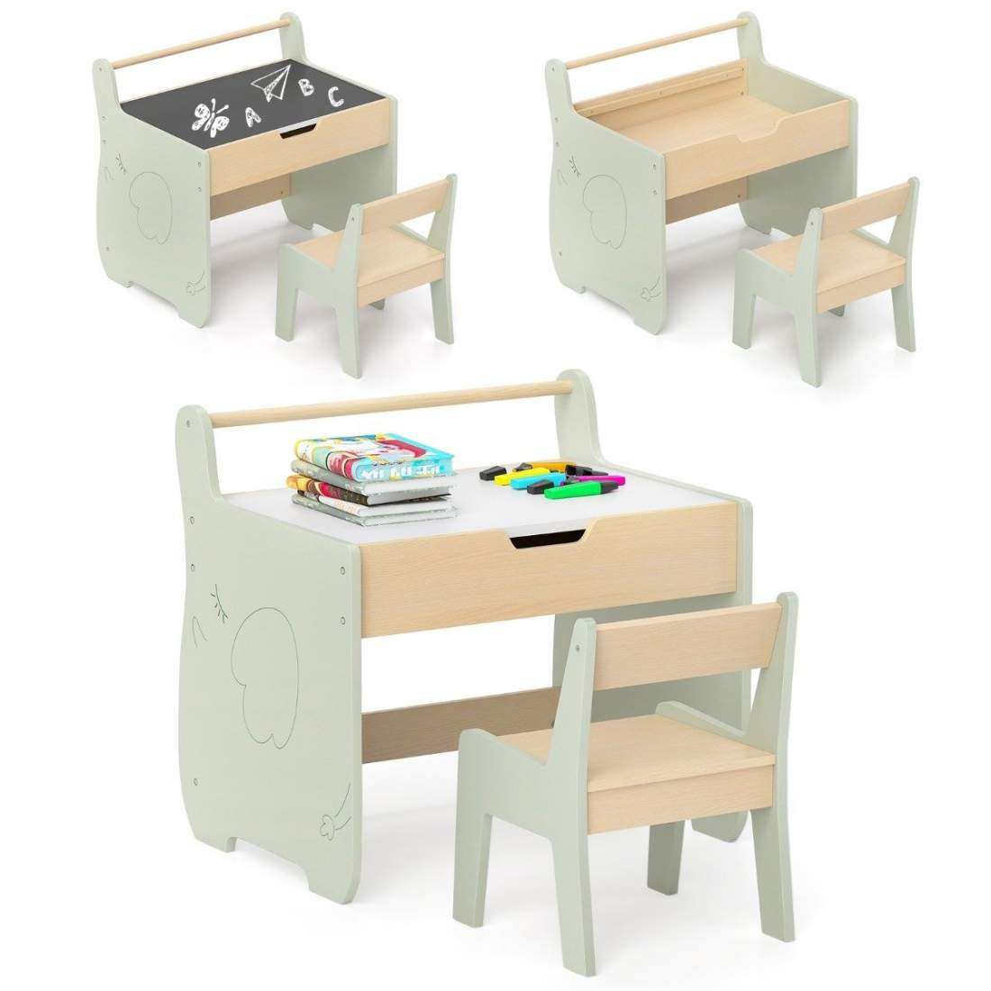 3 i 1 barnsittgrupp i trä, barnbord med stol, målarbord för barn med vändbar bordsskiva | Leksaker & Spel - Leksaker | Pryloteket