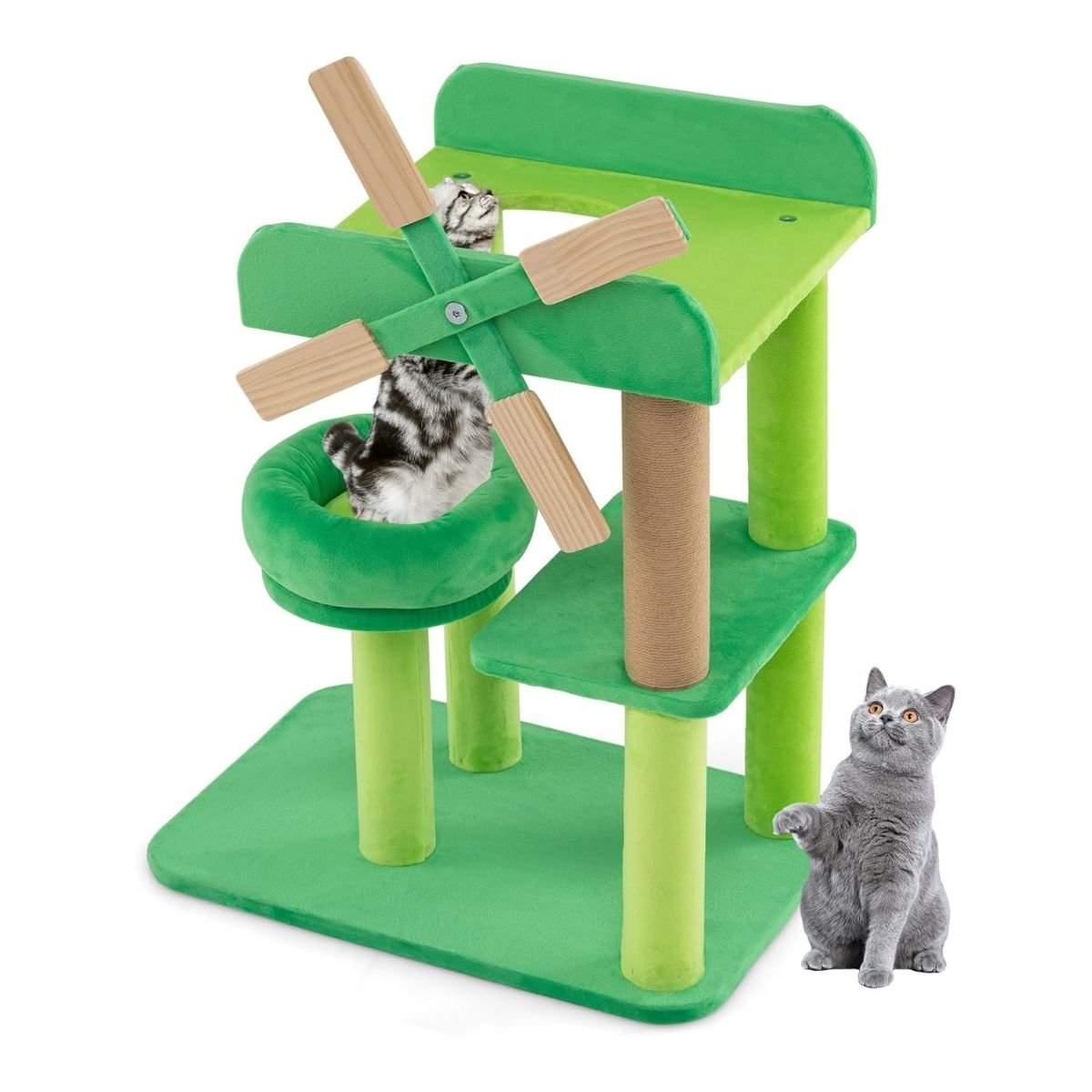 Lille kradsestolpe med liggeplads & platforme & kradsestolpe kattetræ i form af en vindmølle