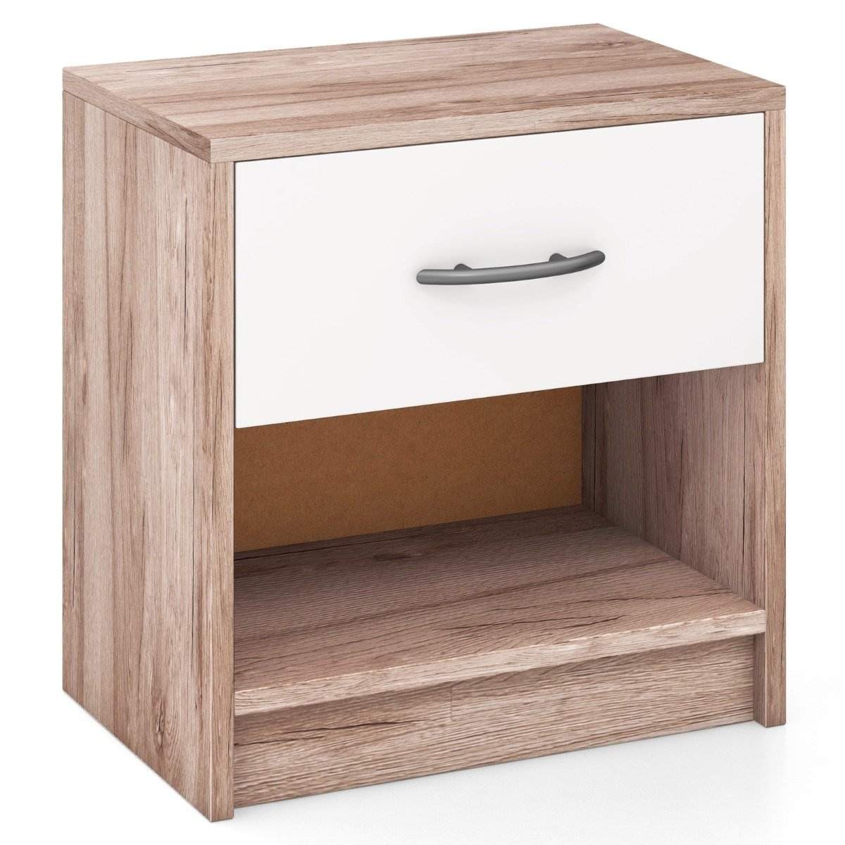 Sengebord med skuffe Lille sidebord med åbent rum 38,5 x 28 x 40,5 cm eg + hvid