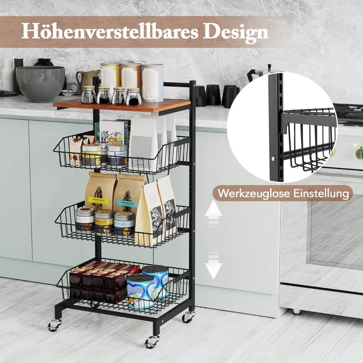 Serveringsvogn med hjul Grøntsagsstativ med udtrækskurve 40 x 31 x 88 cm