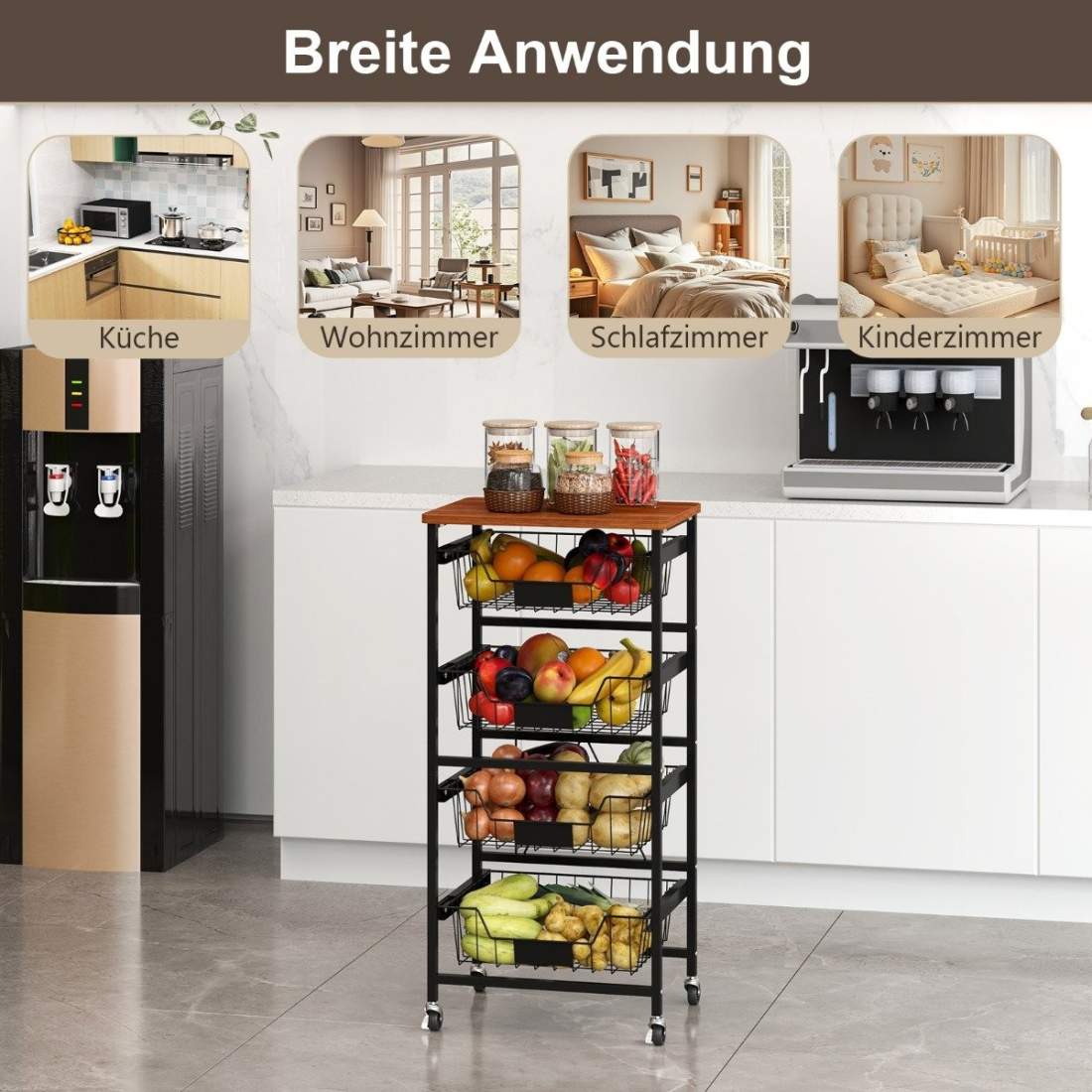 Serveringsvagn med hjul, grönsaksställ med utdragbara korgar för kök, matsal, 42 x 31 x 89 cm | Hem & Hobby - Hem & Hushåll - Sovrum | Pryloteket