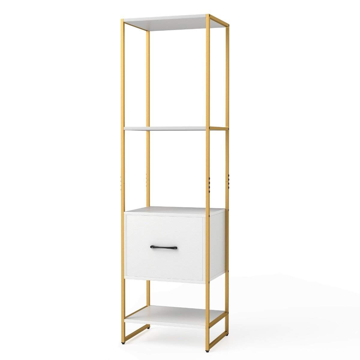 5 etagers reol med skuffe & Metalramme reol moderne stående hylde hvid