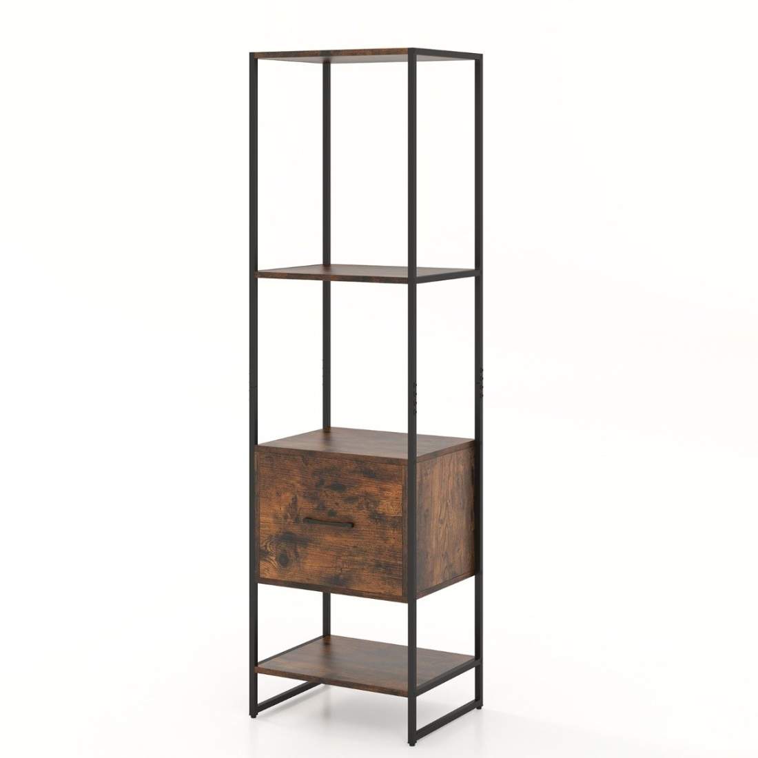 5-vånings bokhylla med låda & Metallram bokhylla modern stående hylla brun | Hem & Hobby - Hem & Hushåll - Sovrum | Pryloteket
