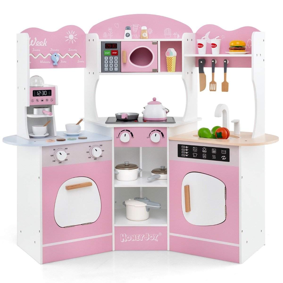 Hörnlekök i trä med ljud & Ljus & Kaffemaskin & Slide Toddler Kitchen Lekset Rosa | Hem & Hobby - Hem & Hushåll - Hushållsapparater - Vattenkokare | Pryloteket