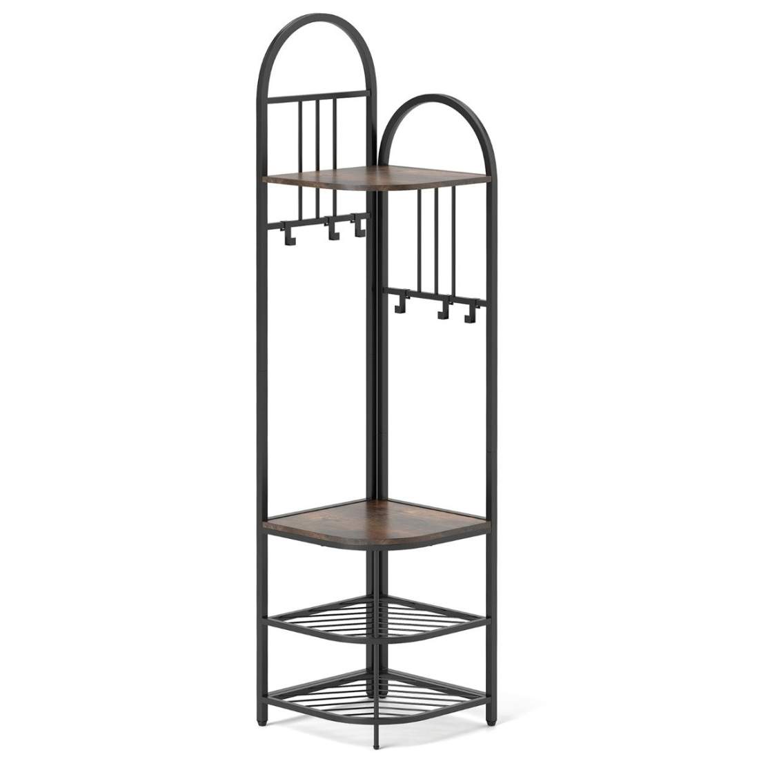 Hörnklädhängare med skoförvaringsbänk & 6 avtagbara krokar 4 vånings klädställ Brun | Hem & Hobby - Hem & Hushåll - Förvaring & Organisering - Skohylla | Pryloteket