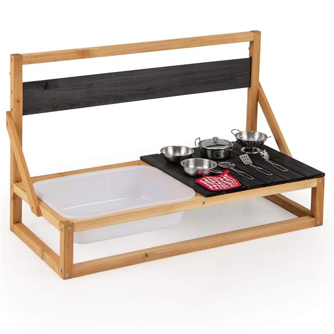 Mudderkøkken børns udendørs børnekøkken grantræ med tilbehør natur 81 x 36 x 49 cm