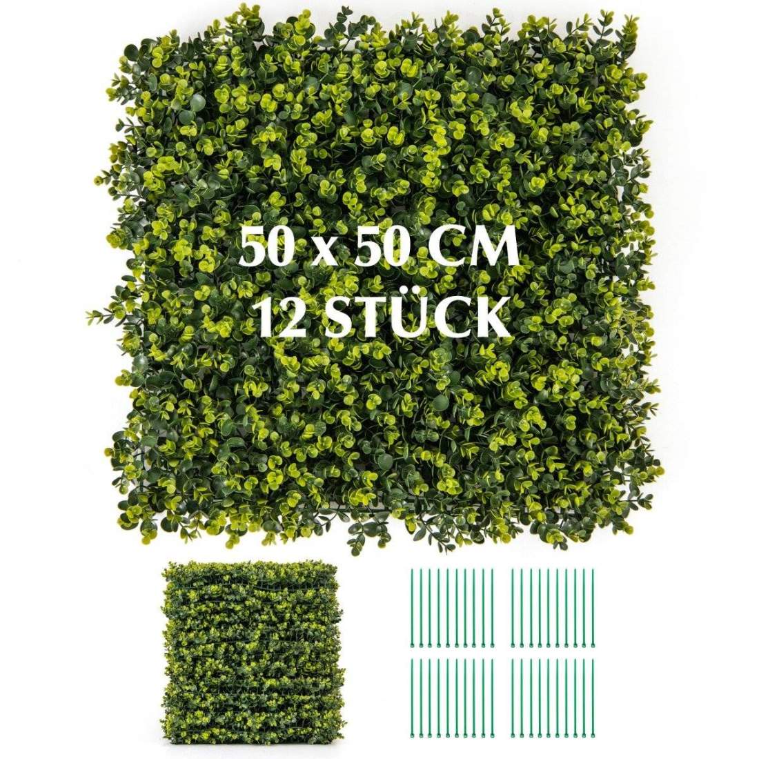Förpackning med 12 st 50 x 50 cm konstgjorda häck i buxbom med 7 cm tjocklek och korrugerad yta | Hem & Hobby | Pryloteket