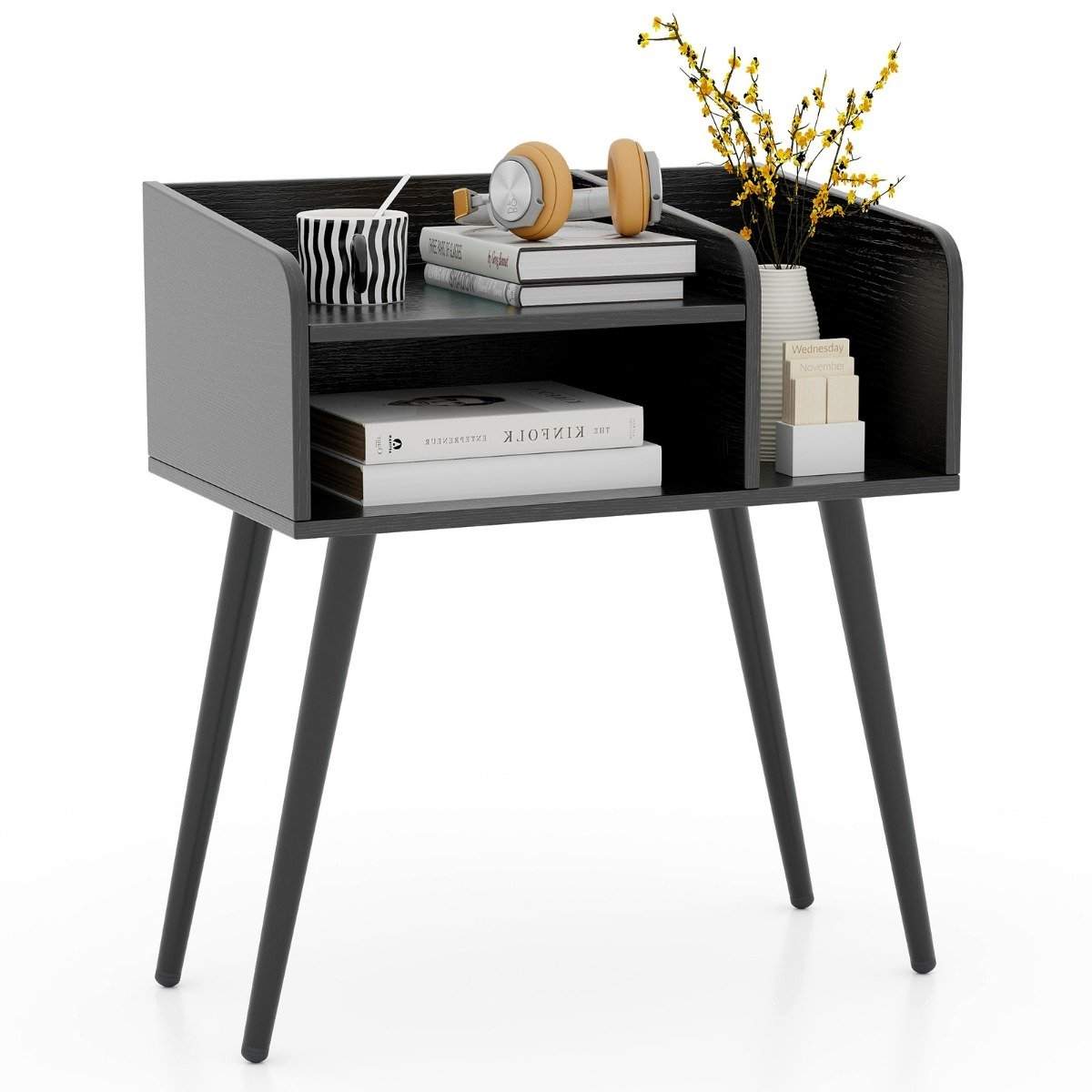 Sengebord sidebord med åbent rum sofabord med metal støtteben 50 x 32 x 58 cm sort 1 stk.