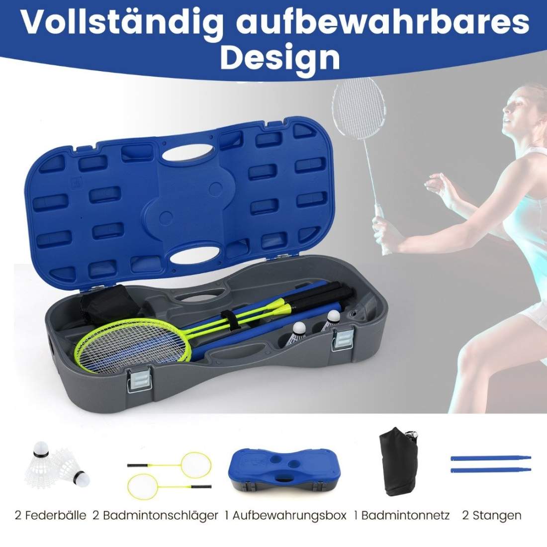 Badmintonnätstativ bärbart fjäderbollsspel med racketar komplett badmintonset blå | Elektronik - Tillbehör Mobil & Surfplatta - Surfplatta Tillbehör - Stativ | Pryloteket