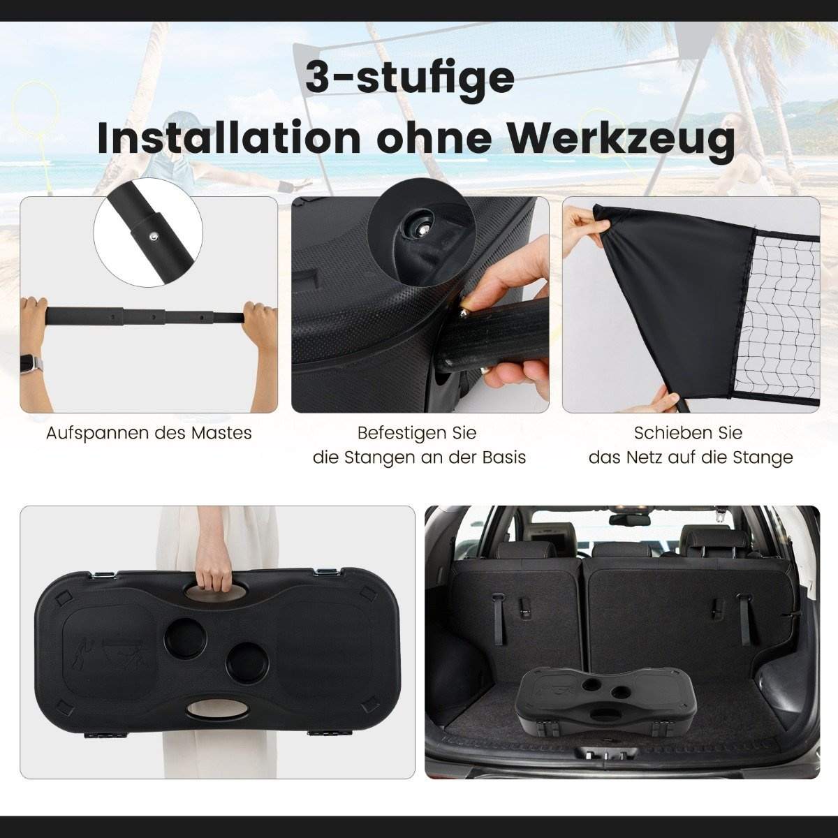 Badminton netstativ bærbart fjerboldspil med ketsjere komplet badmintonsæt sort