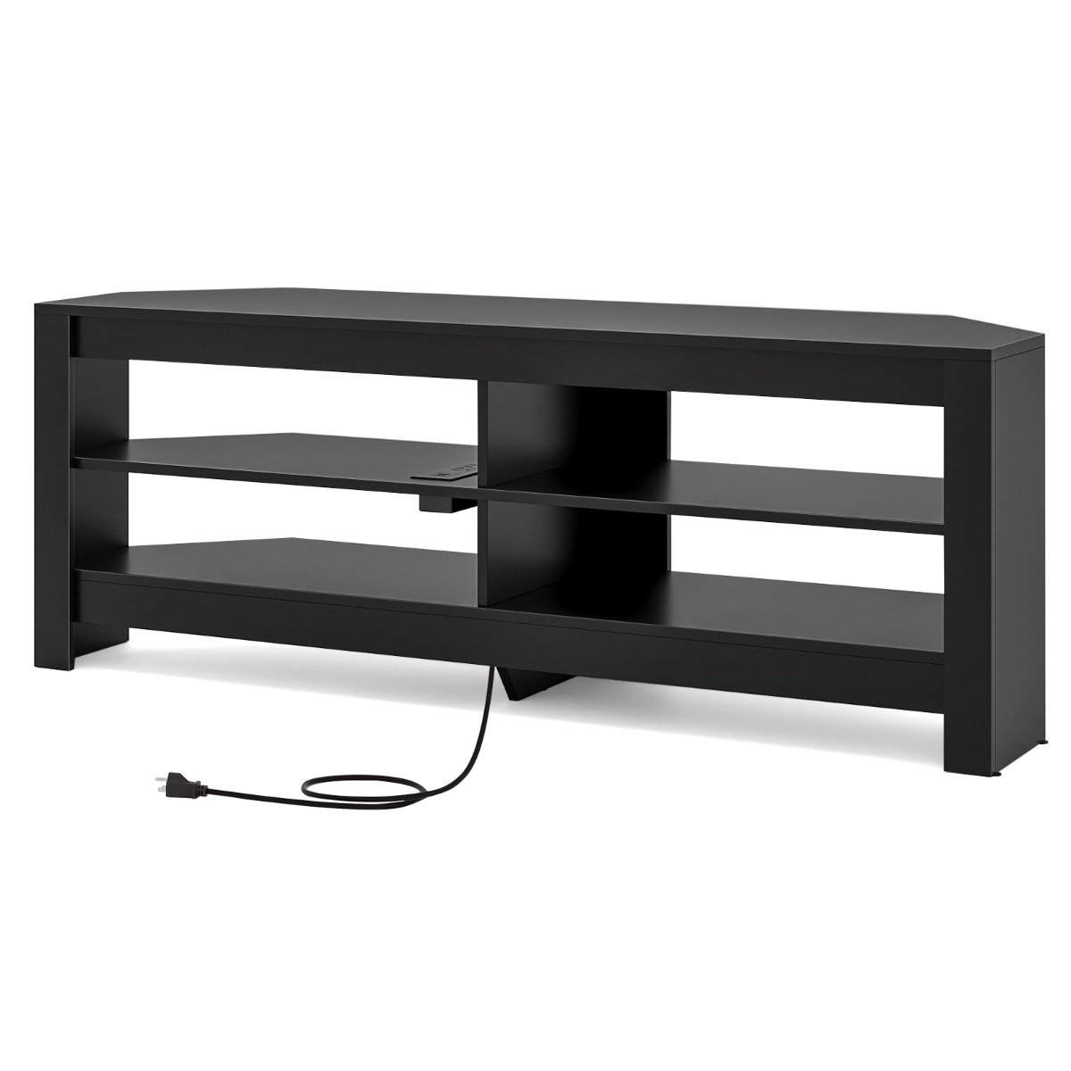Hjørne tv-skab med ladestation & 4 hylder til tv op til 65 tommer tv lowboard tv-skab sort