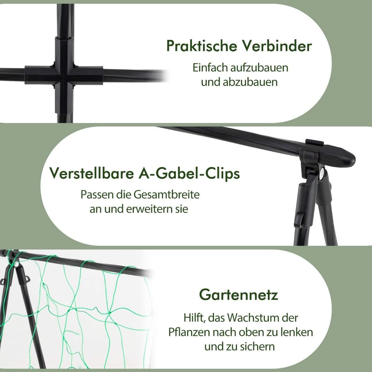 Agurk espalier sæt A-formet justerbar bredde espalier med net 88 x 124 x 30-60 cm sort