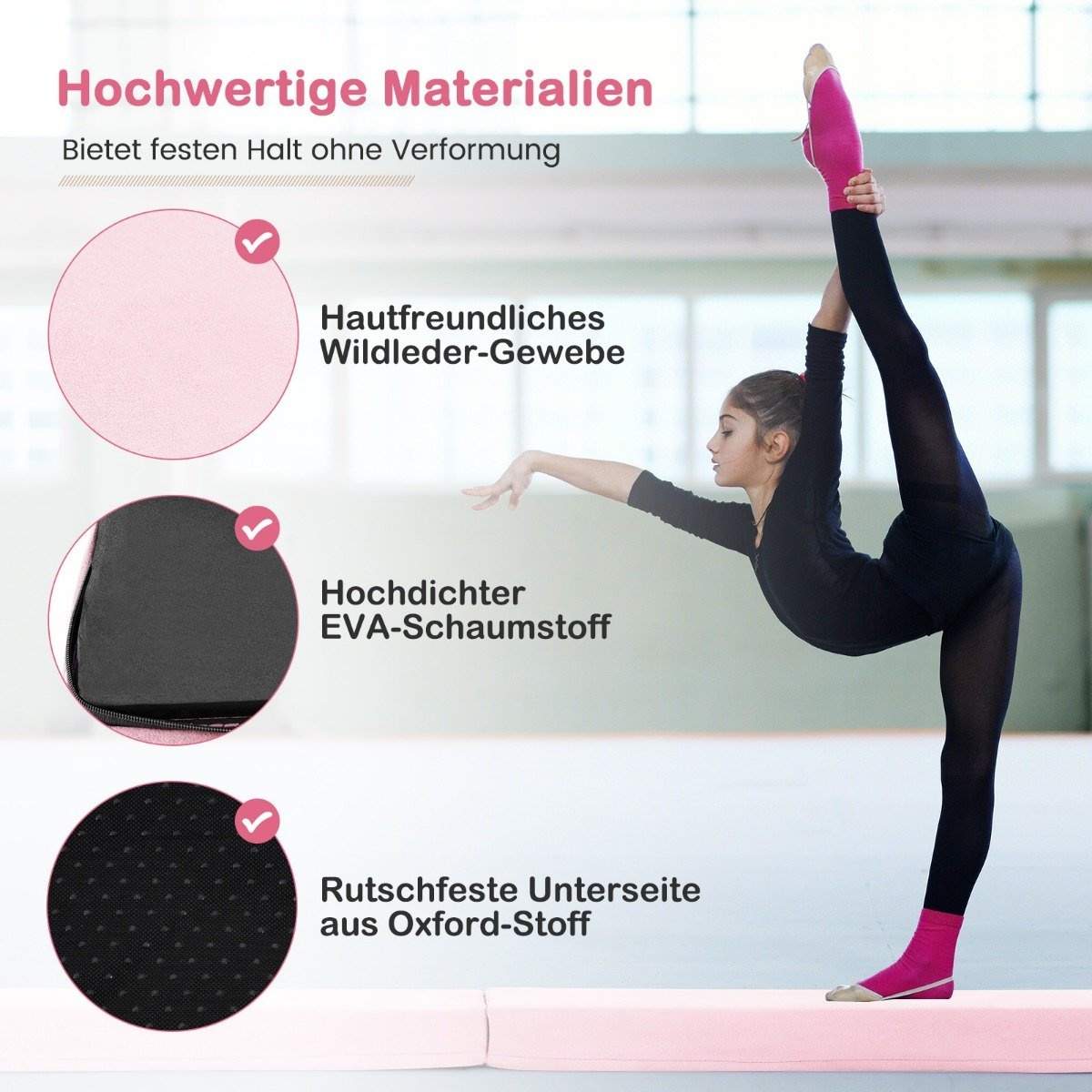 210 cm balancebjælke gymnastikbjælke sammenfoldelig gymnastikbjælke skridsikker balancebjælke op til 73 kg pink