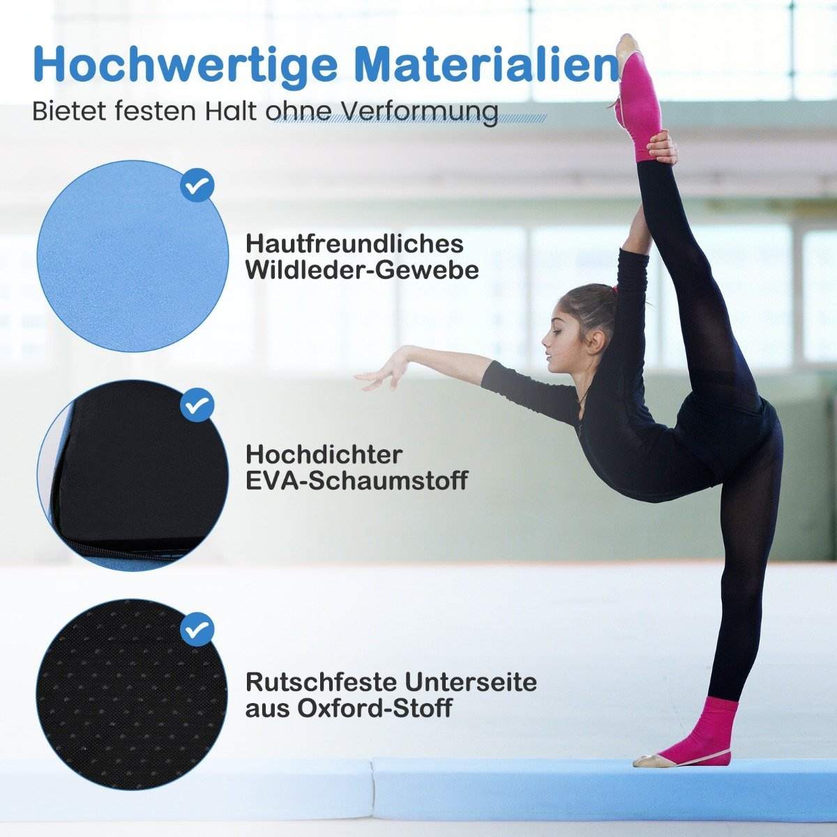 210 cm balancebjælke gymnastikbjælke sammenfoldelig gymnastikbjælke skridsikker balancebjælke op til 73 kg blå