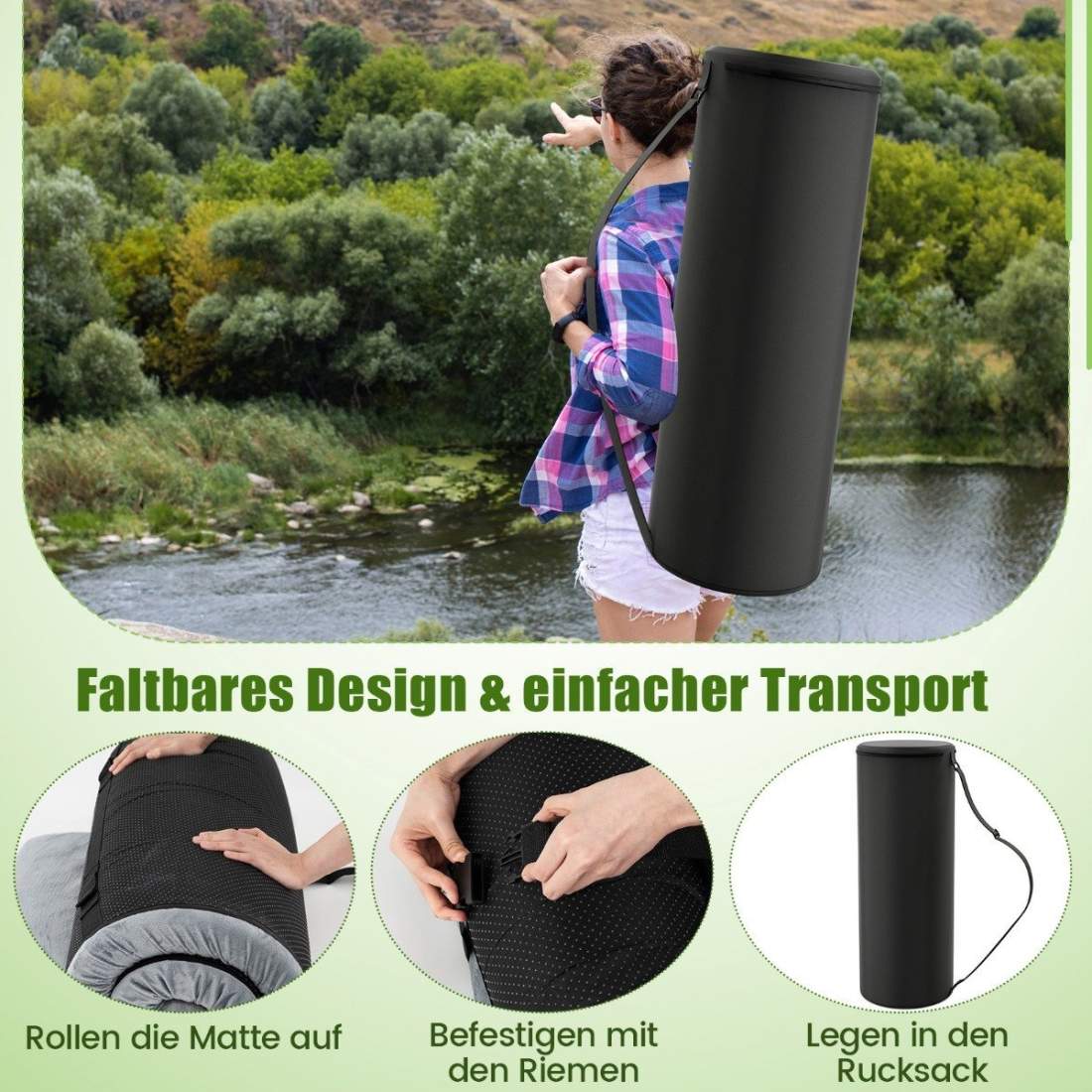 Memory foam campingmadrass roll-up campingmatta med vattentät beläggning 188 x 97 x 6,5 cm grå | Hem & Hobby - Hem & Hushåll - Tvätt | Pryloteket