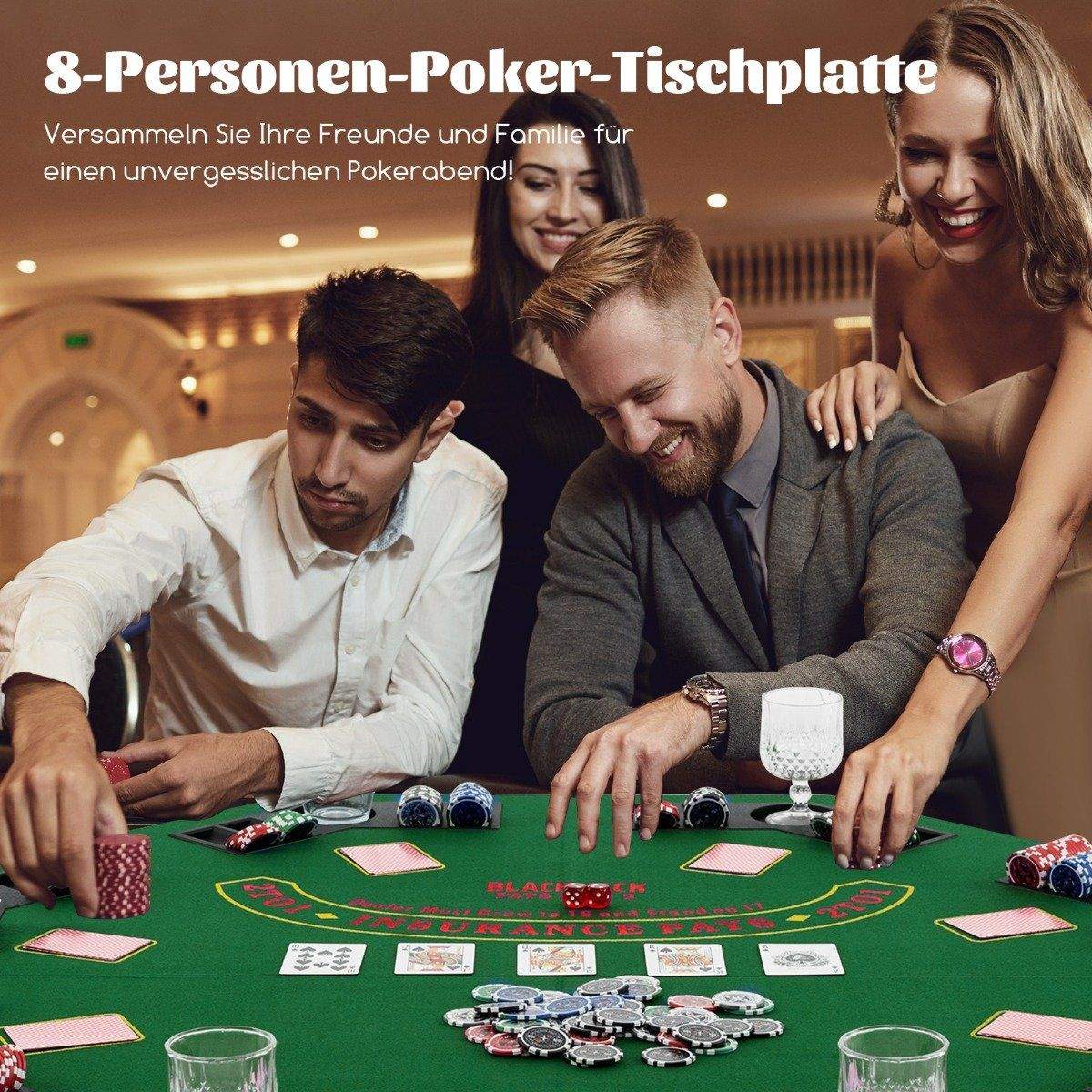 Pokermåtte 120 x 120 cm Texas Holdem pokerborddæksel foldbart til 8 spillere med drikkeholdere grønne