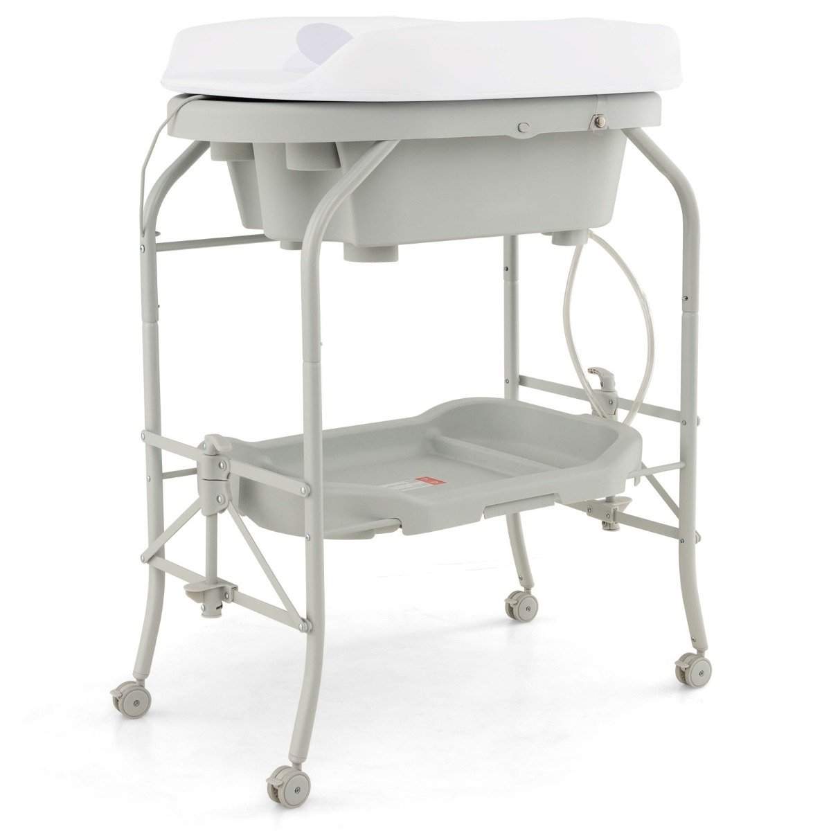 4 in 1 kokoontaittuva hoitopöytä kylpyammeella Kannettava hoitopöytä ja hoitoalusta vaaleanharmaa
