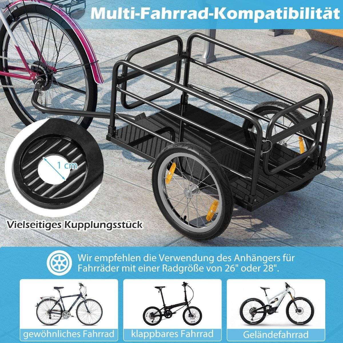 Cykeltrailer lastvogn foldbar med dæksel & kobling & reflekser 145,5 x 61 x 58 cm