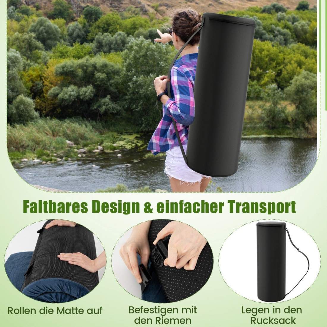 Memory foam campingmadrass roll-up campingmatta med vattentät beläggning 188 x 97 x 6,5 cm blå | Hem & Hobby - Hem & Hushåll - Tvätt | Pryloteket