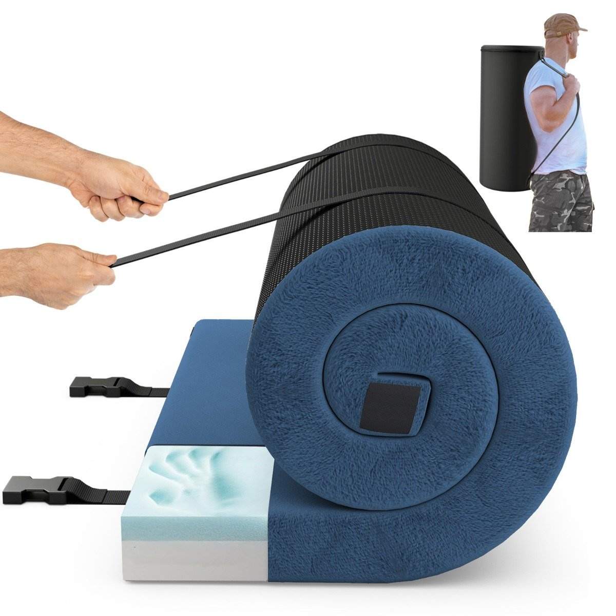 Memory skum campingmadras med vandtæt belægning 188 x 78 x 6,5 cm mørkeblå