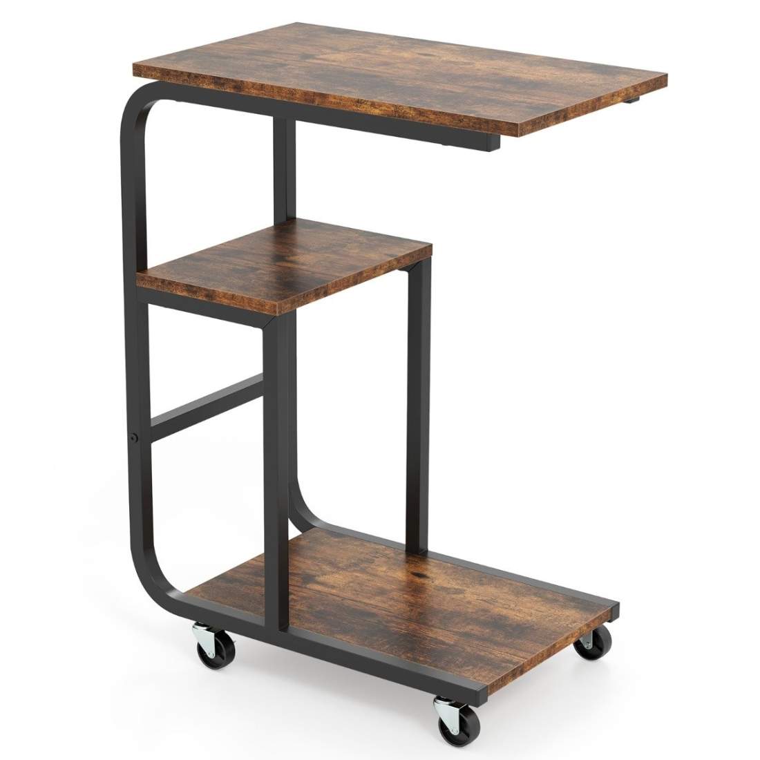 C-format sidobord med öppna hyllor och låsbara hjul Platsbesparande soffbord | Hem & Hobby - Hem & Hushåll - Sovrum | Pryloteket