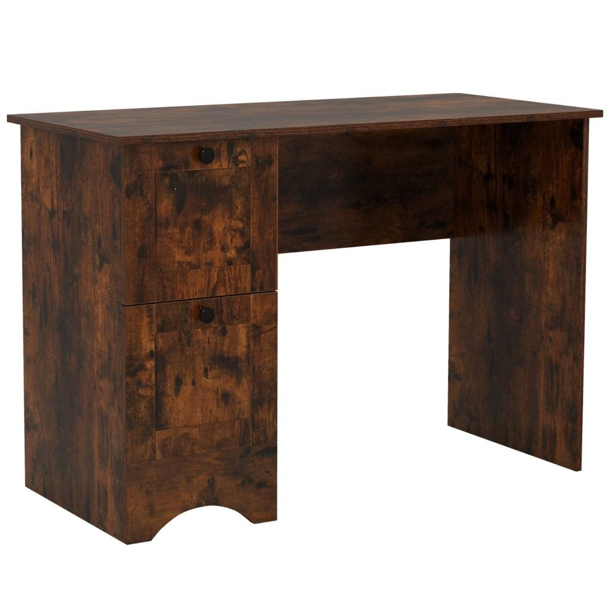 Computerbord med 2 skuffer, skrivebord, robust spillebord, toiletbord, laptopbord, brun