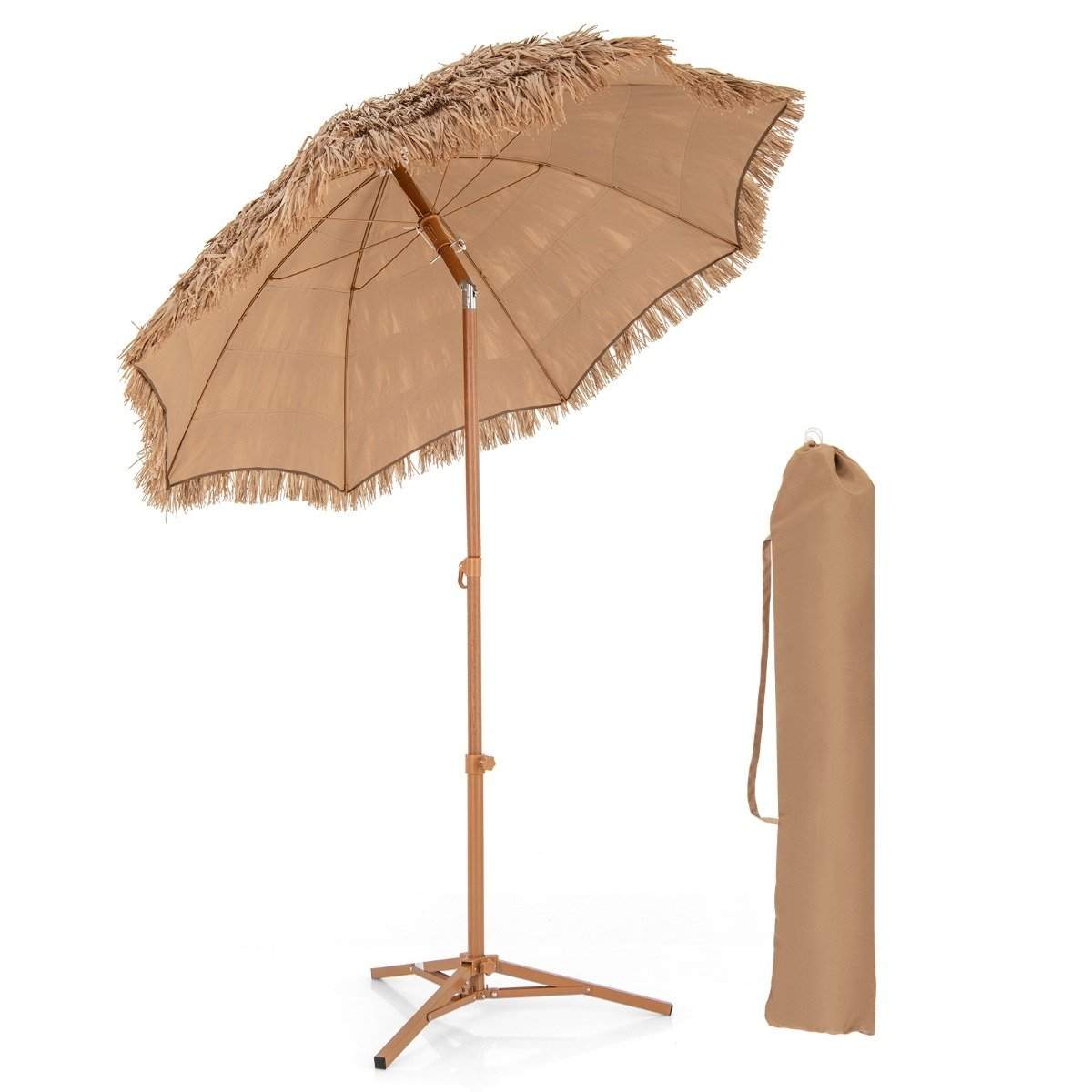 Hawaii-stil strandparaply med sammenklappeligt stativ & vippeknap & bæretaske Tiki paraply