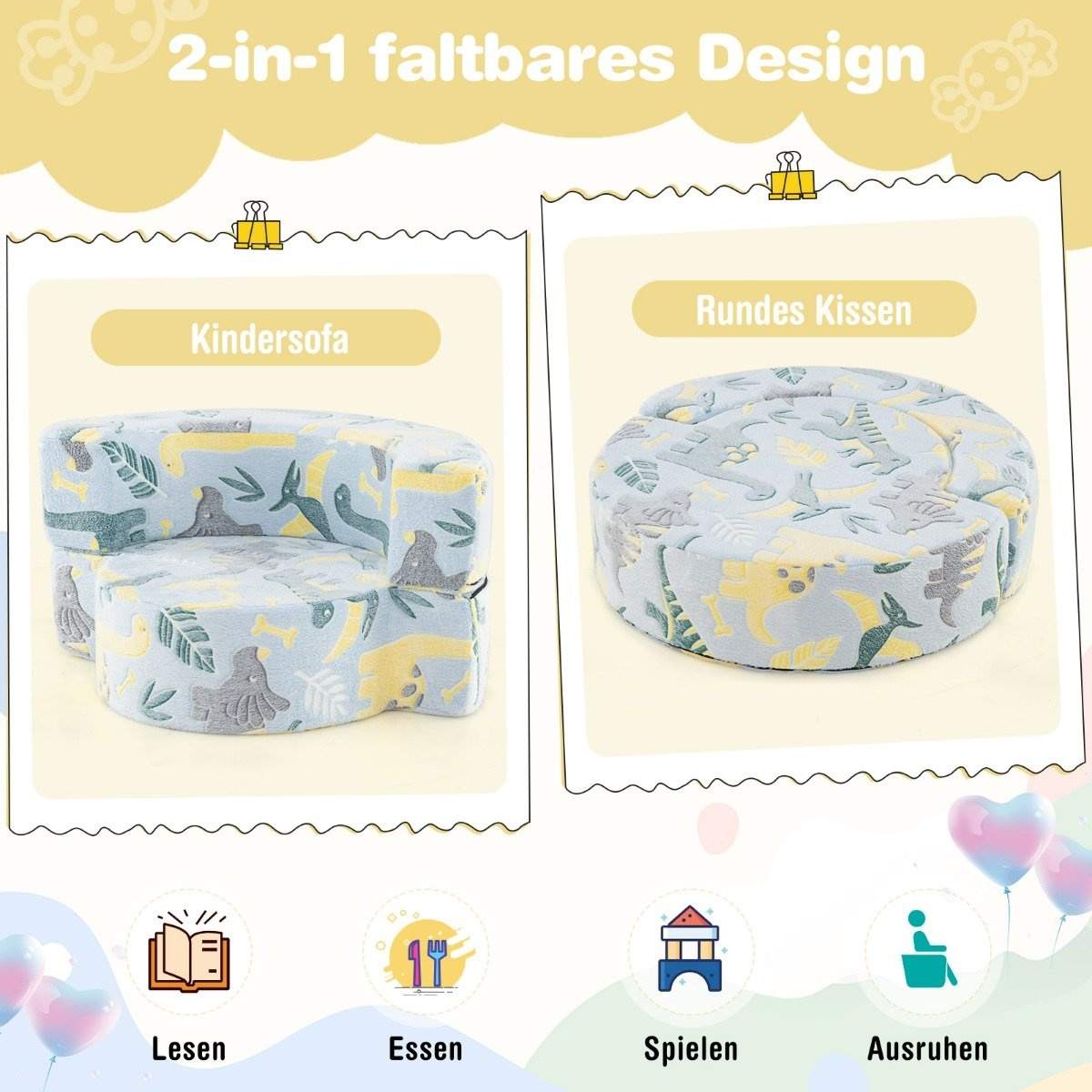 2 i 1 barnsoffa rund leksoffa glödande i mörkret barnsoffa klädd med avtagbart klädsel blå | Sport & Fritid - Friluftsliv & Camping - Belysning | Pryloteket