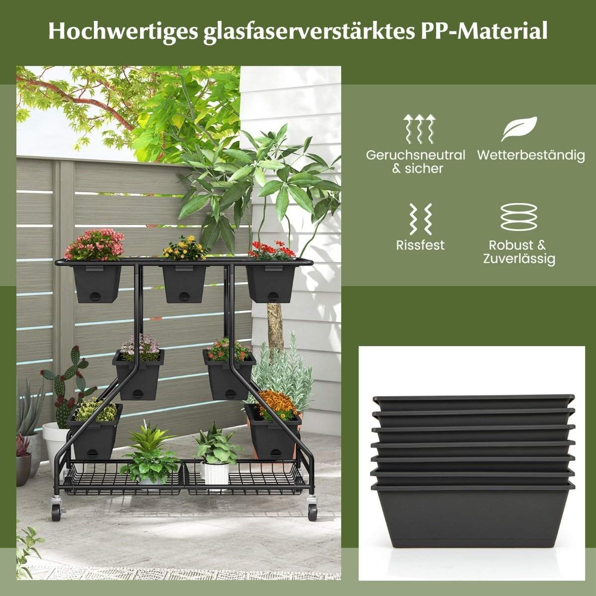 Blomstativ med blomlådor blomtrappa med hjul 100 x 56 x 99 cm svart | Mode & Accessoarer - Kläder - Skor | Pryloteket