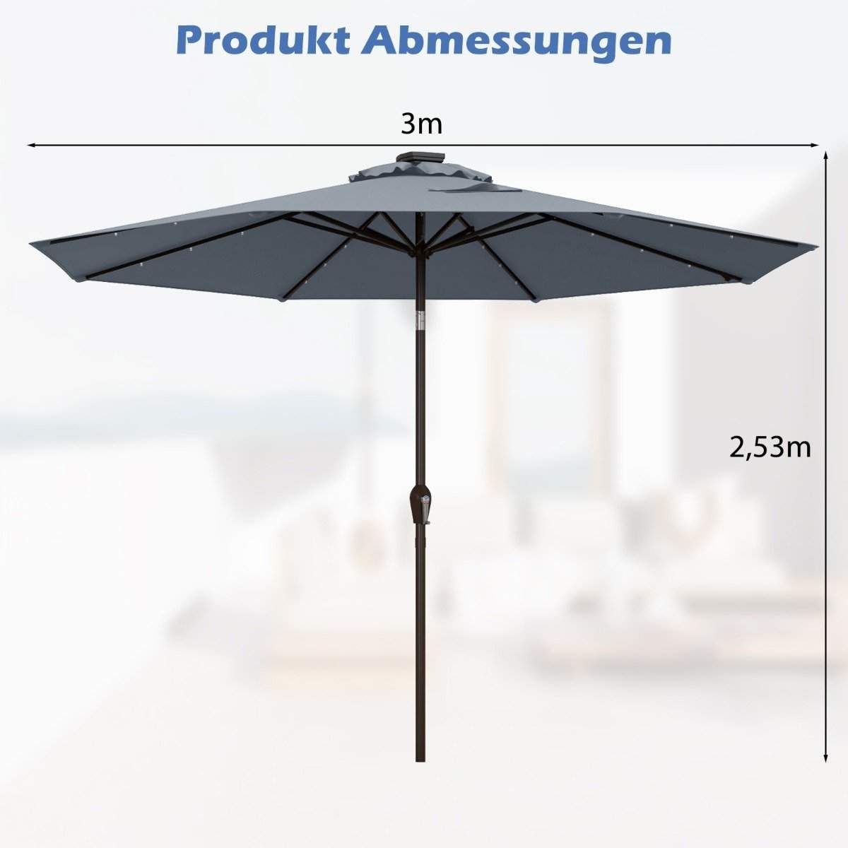 LED-belysning Cantilever Paraply Rund Parasol Solar Powered Have Paraply Crank Grey