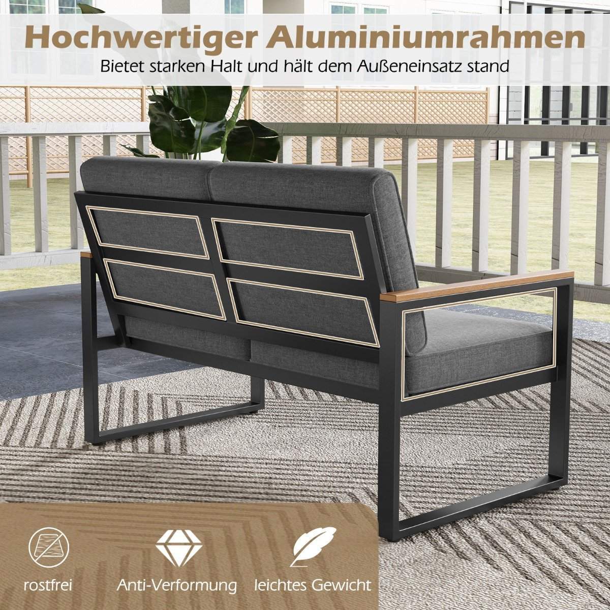 Altanmøbler vejrbestandigt havemøbelsæt med aluminiumsramme altansæt med bænk grå