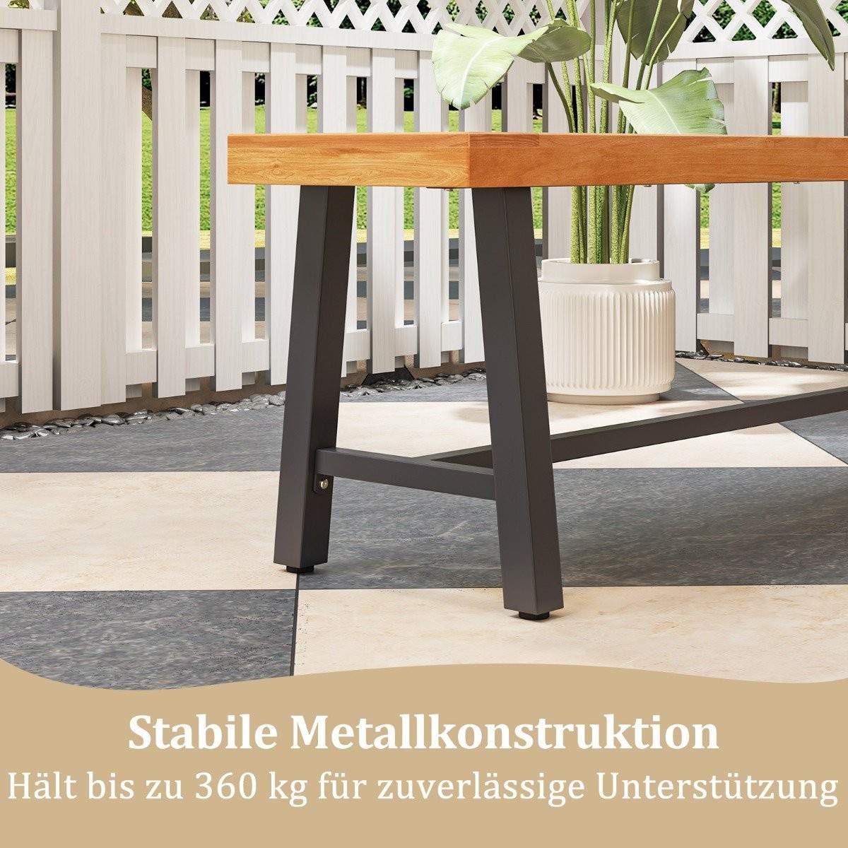 Havebænk vejrbestandig 3-personers bænk op til 360 kg Parkbænk lavet af akacietræ og metal 1 stk.