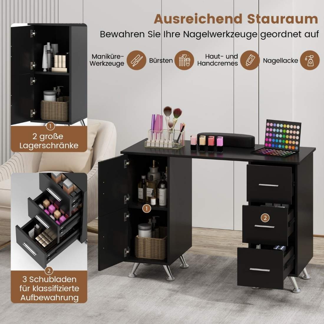 Manikyrbord med lådor skåp & Handledsstöd manikyr bord svart | Hälsa & Skönhet - Nagelvård | Pryloteket