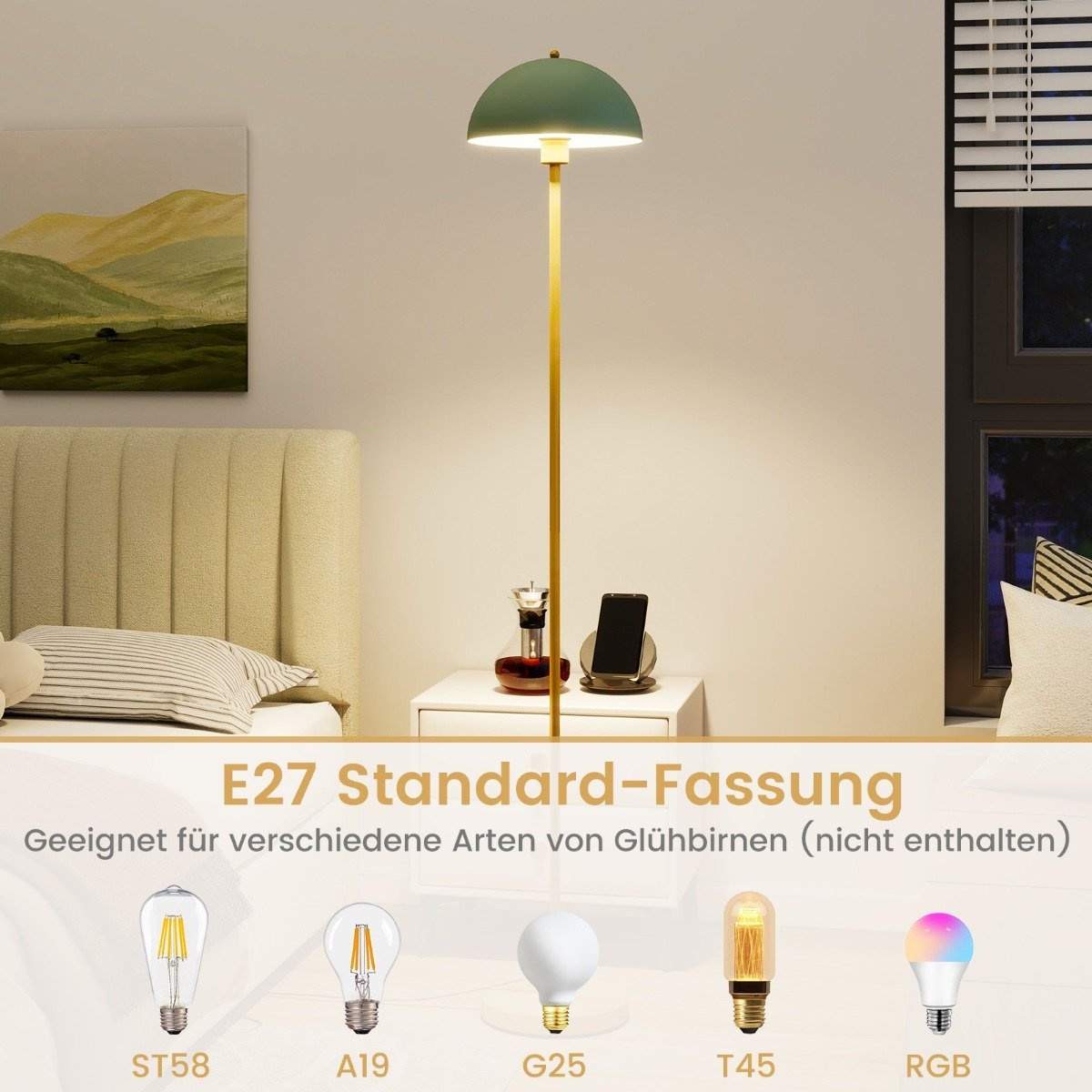 Golvlampa vardagsrum 163cm E27 socket golvlampa med splittersäker lampskärm | Sport & Fritid - Friluftsliv & Camping - Belysning | Pryloteket