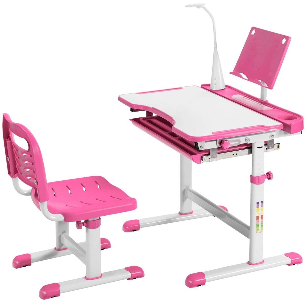 Børnebord børnebordssæt med bogholder og LED-lys til drenge og piger pink