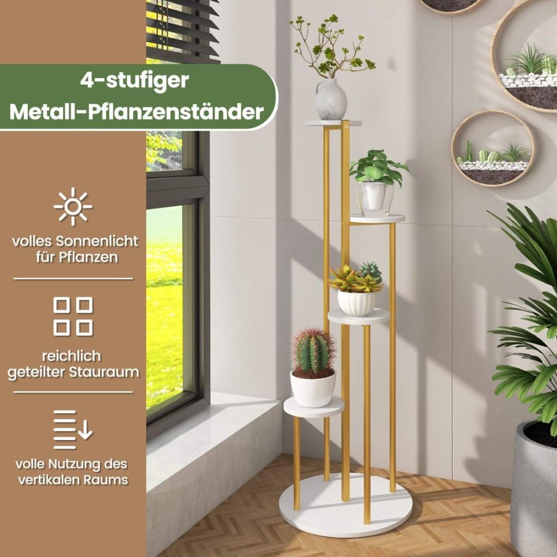 122,5 cm 4-vånings växtställ i metall med guldmetallram Vit | Hem & Hobby - Hem & Hushåll - Balkong | Pryloteket