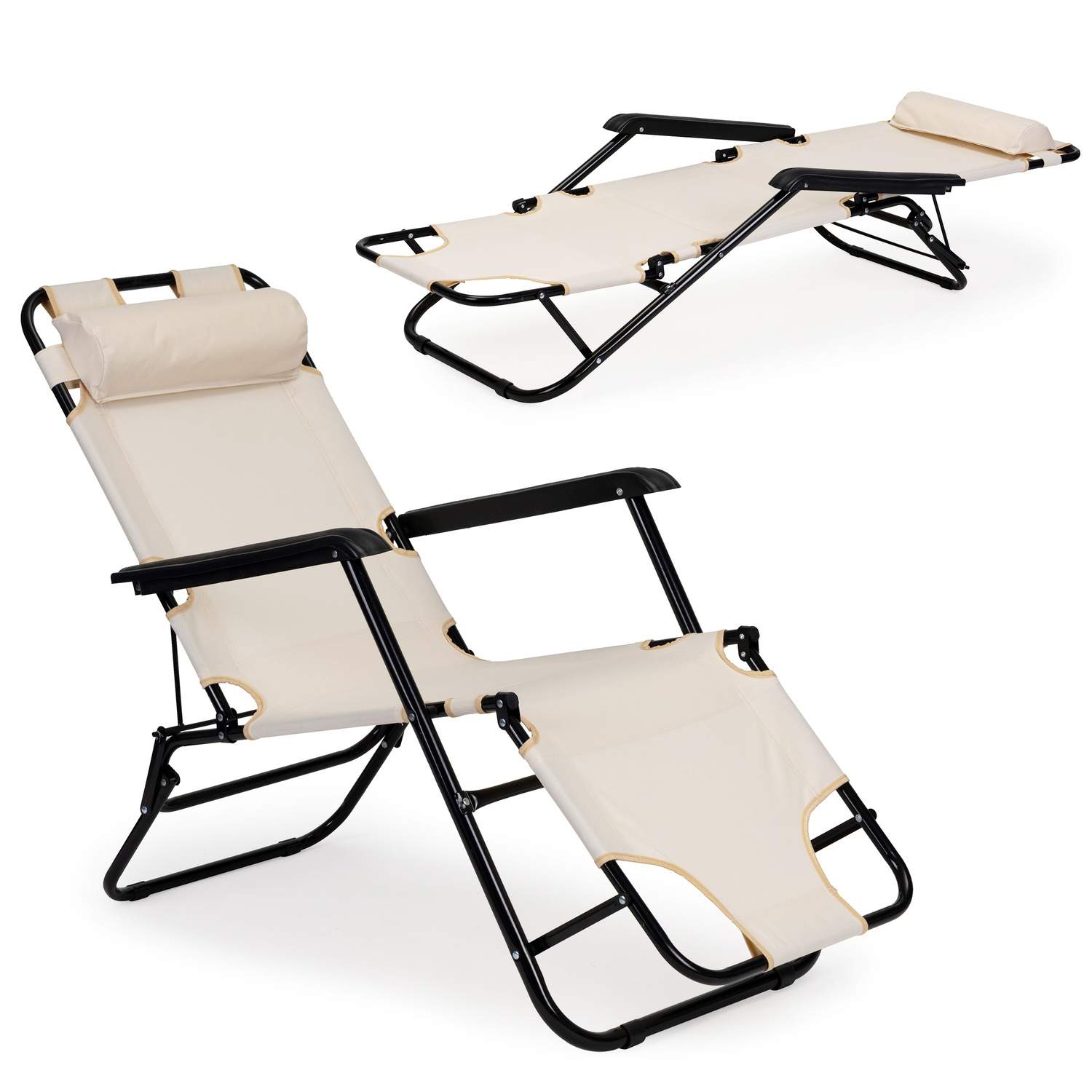 Haveseng med nakkestøtte, foldbar konstruktion, beige, MultiGarden