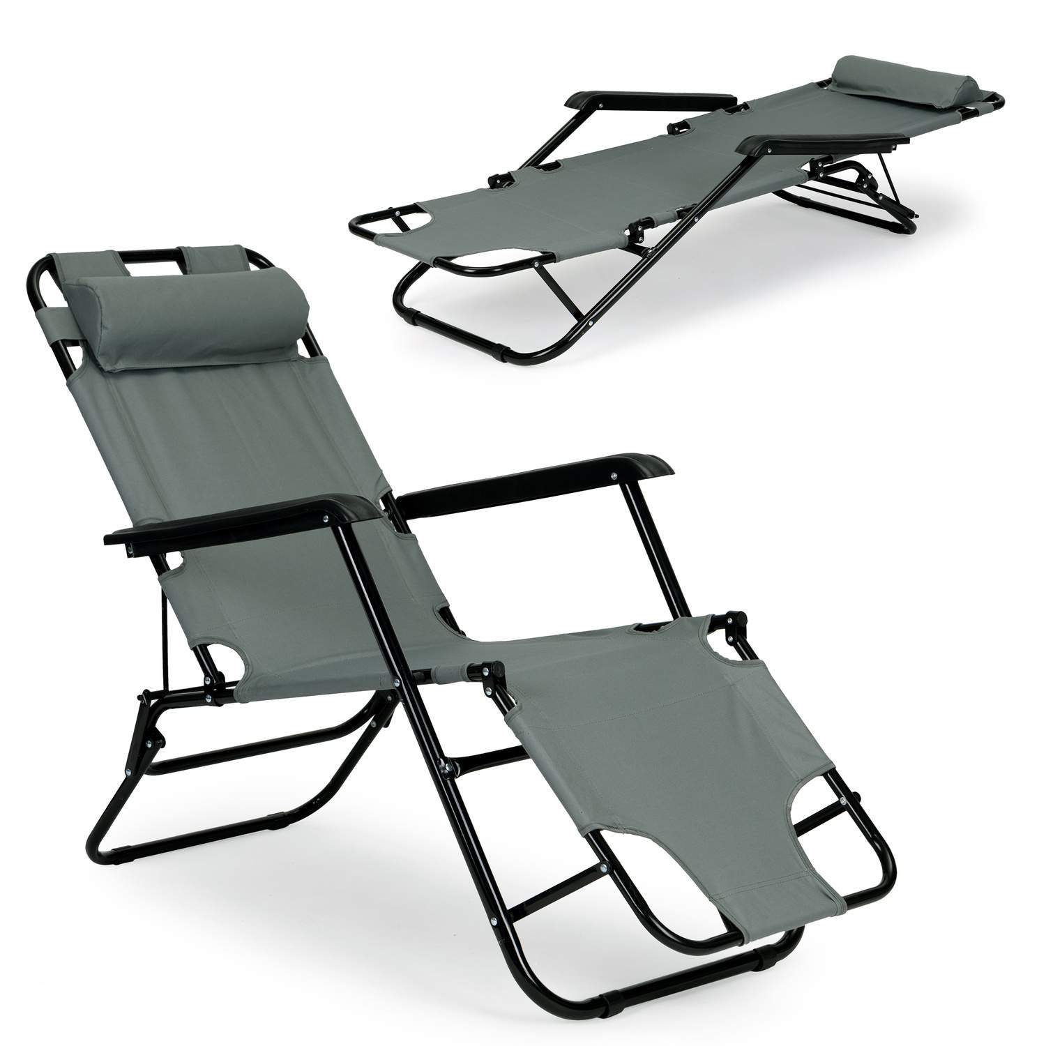 Haveseng med nakkestøtte, foldbar konstruktion, grå, MultiGarden