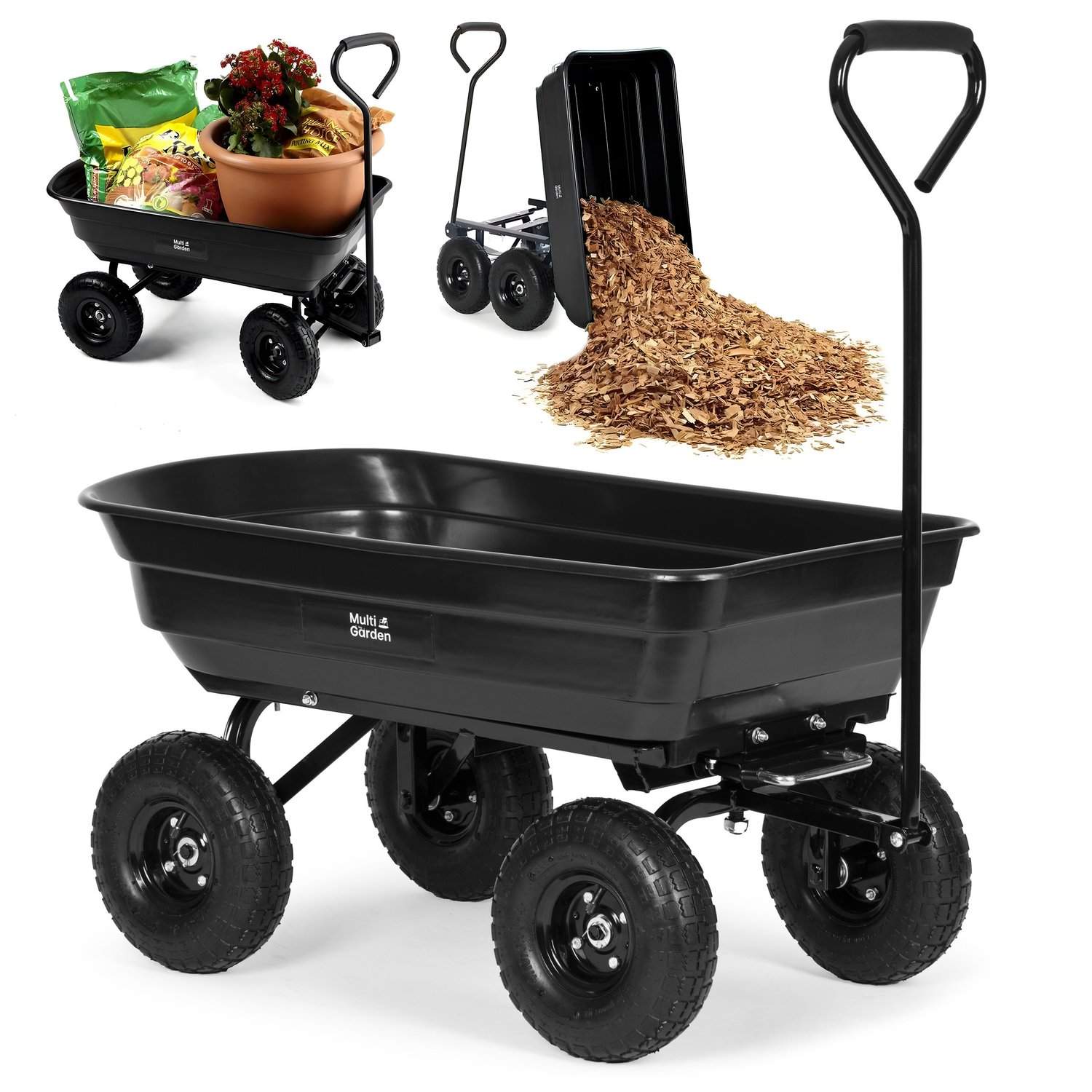 Havetransportvogn, trillebør, tipvogn, 75L, 200 kg, store oppustelige hjul, MultiGarden
