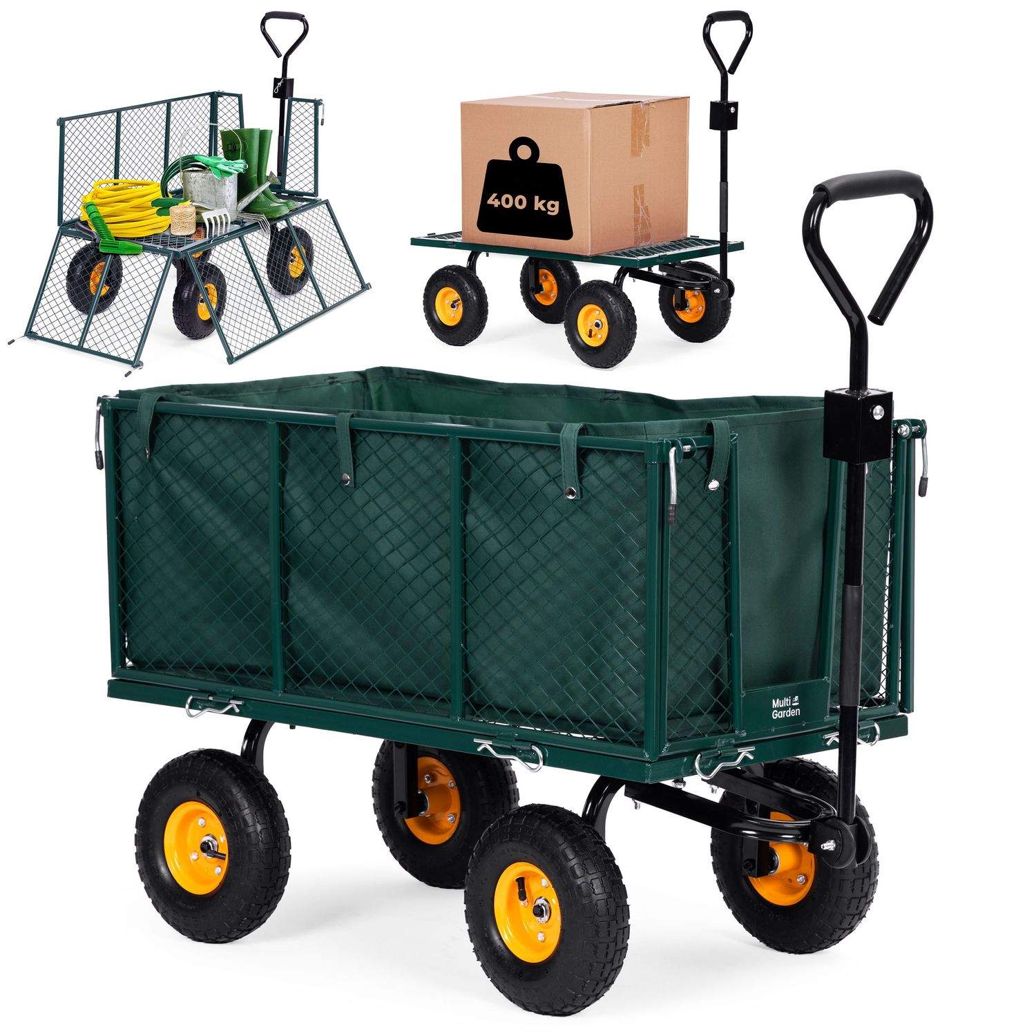 Havetransportvogn, 400 kg, til traktor, åbne sidepaneler, store oppustelige hjul, MultiGarden