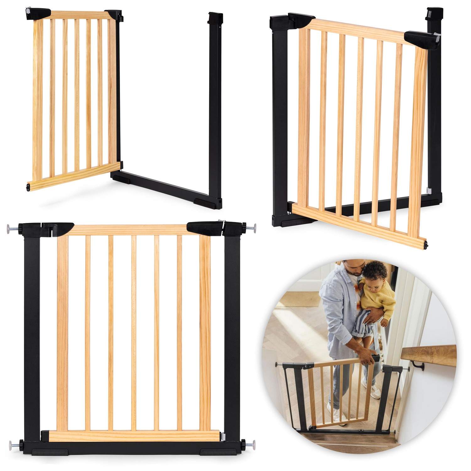 Sikkerhedslågebarriere, 74-80 cm, til trapper og døre, metal og træ, ECOTOYS