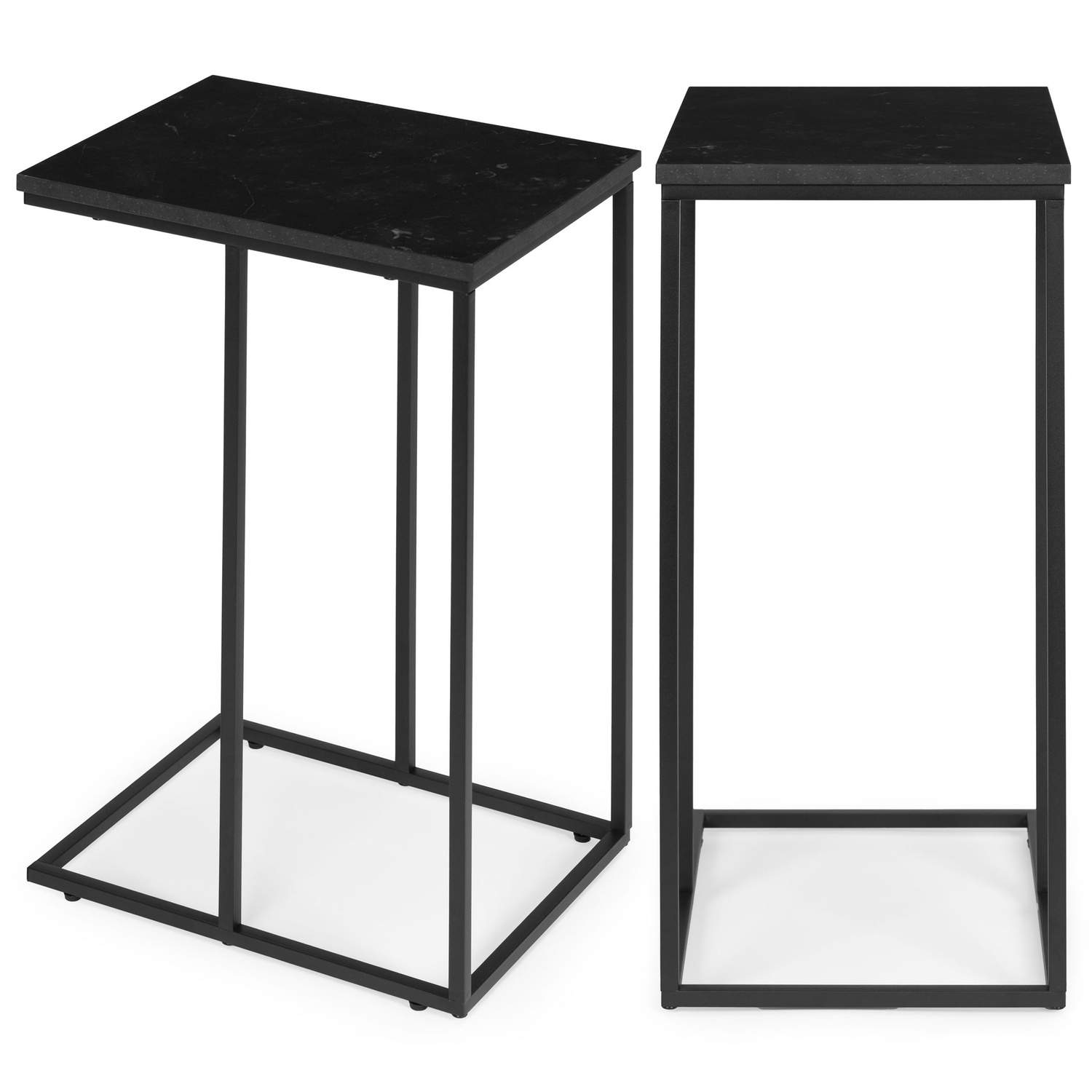 Sidebord til laptop, sofabord, C-formet, sort marmor, ModernHome