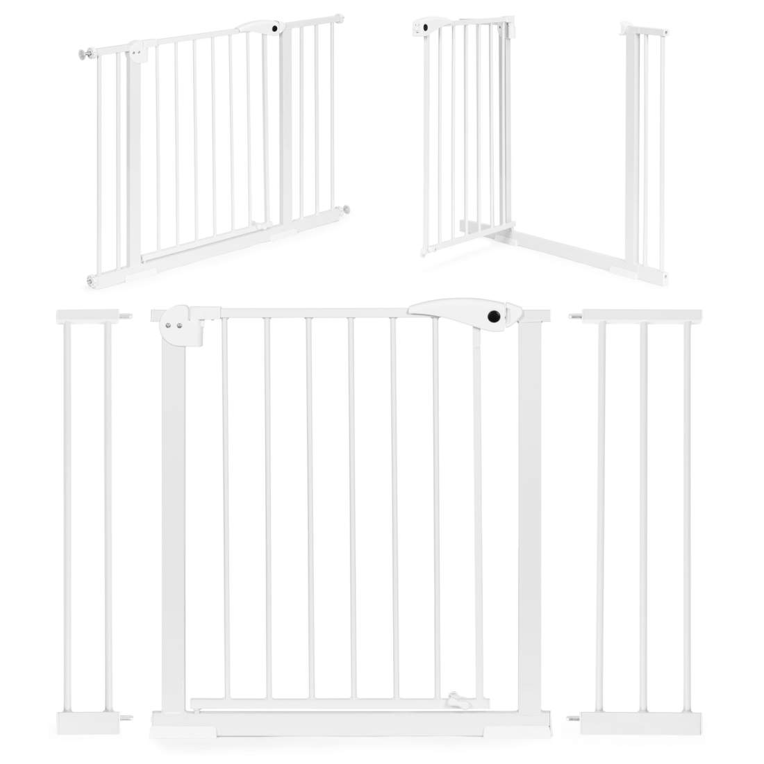 Sikkerhedslågebarriere, 74-105 cm, til trapper og døre, stål, ekstra paneler, hvid, ECOTOYS