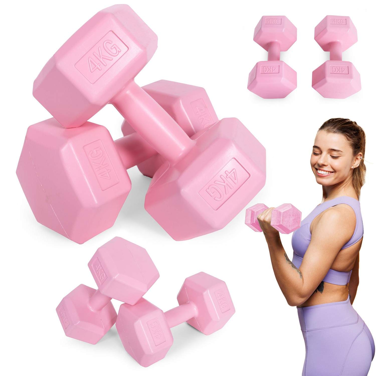 Hex hantlar set 2x4 kg, träningsvikter, fitnessbelastning, rosa, ModernHome | Sport & Fritid - Träning - Träningsredskap - Styrketräning | Pryloteket
