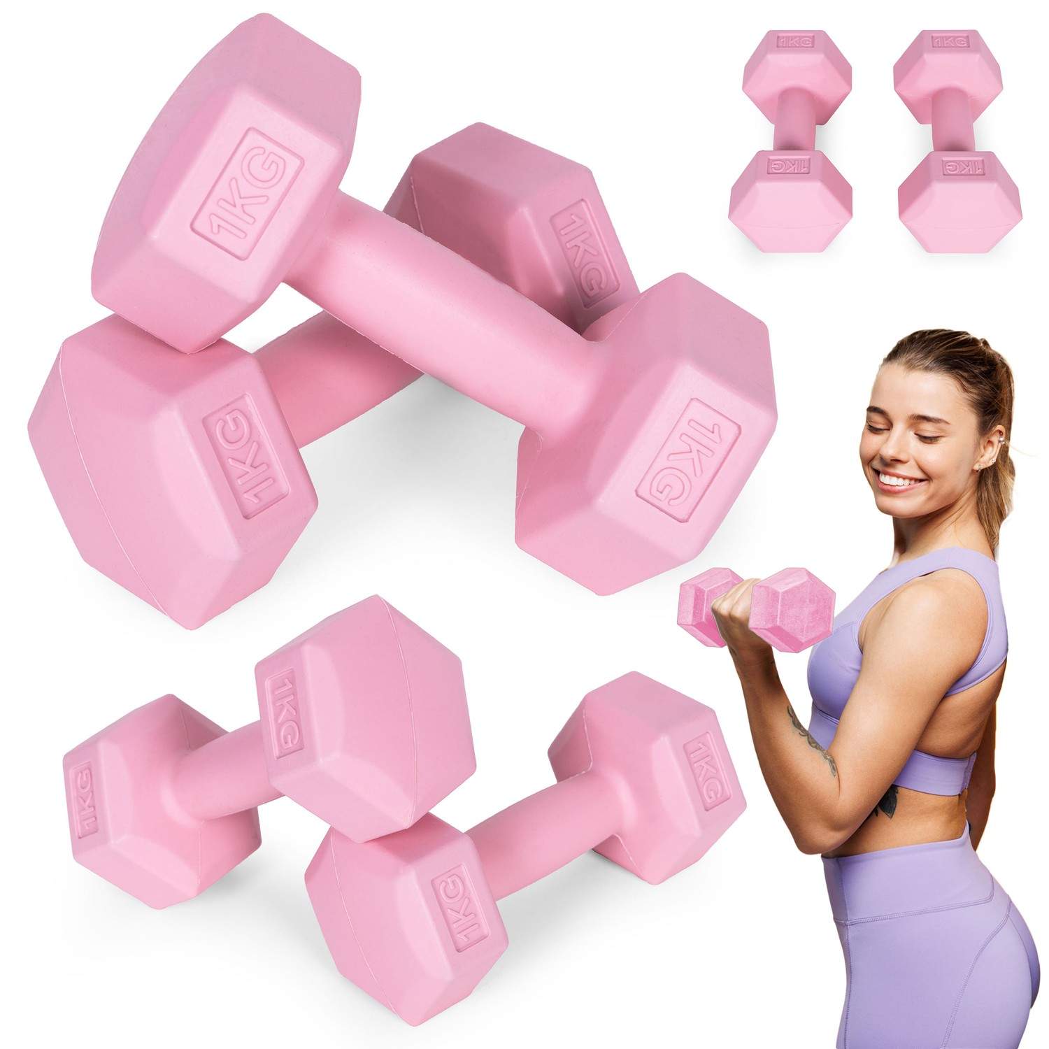 Hex hantlar set 2x1 kg, träningsvikter, fitnessbelastning, rosa, ModernHome | Sport & Fritid - Träning - Träningsredskap - Styrketräning | Pryloteket