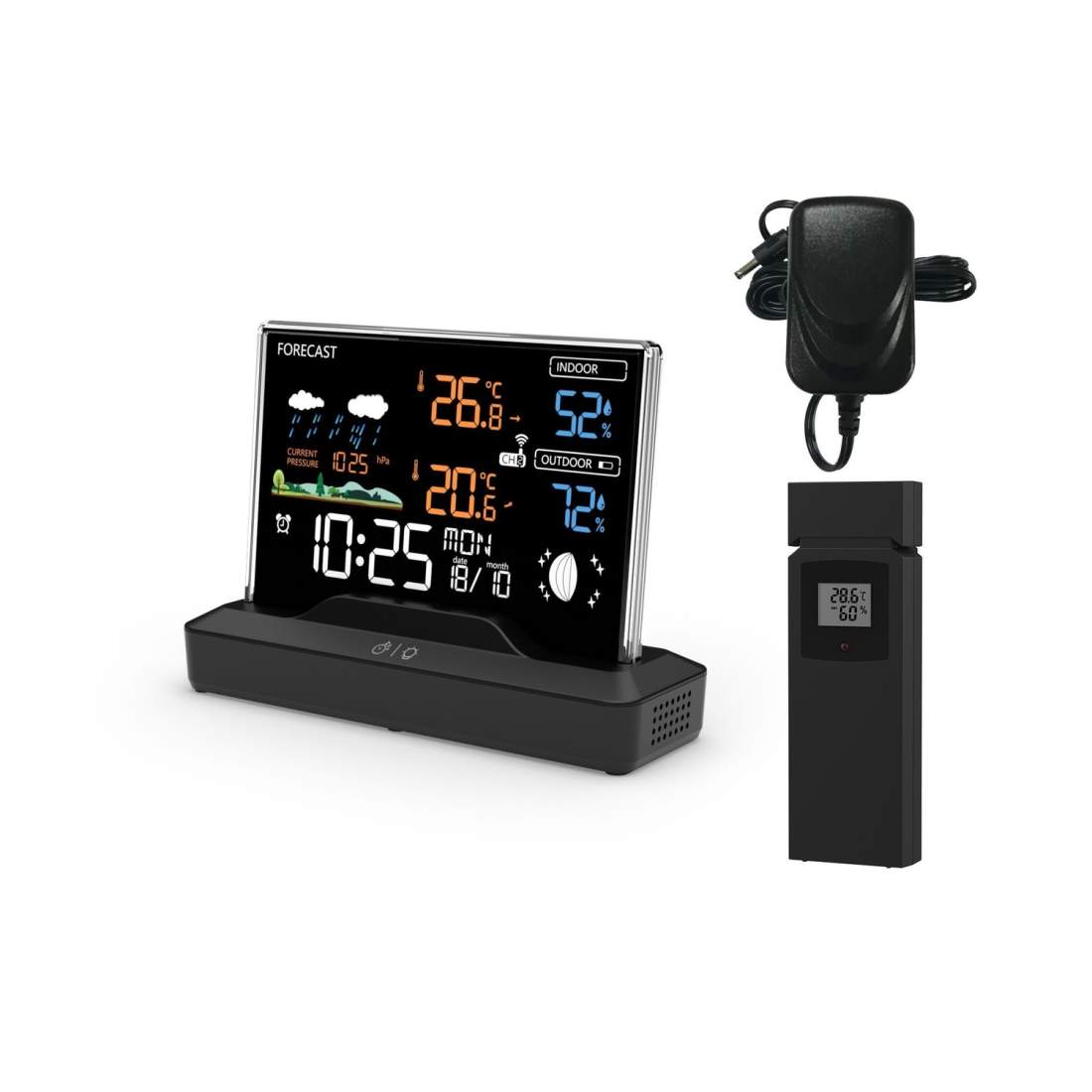 Bakgrundsbelyst väderstation med LCD-display, trådlös, med utomhussensor, termometer, barometer, klocka | Mode & Accessoarer - Smycken, Smyckesset & Tillbehör - Ringar | Pryloteket