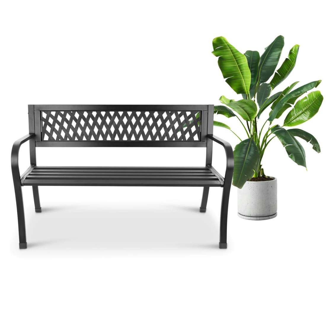 Prydnadsträdgårdsbänk med ryggstöd, parkbänk för terrass och balkong, metallkonstruktion | Hem & Hobby - Hem & Hushåll - Balkong | Pryloteket